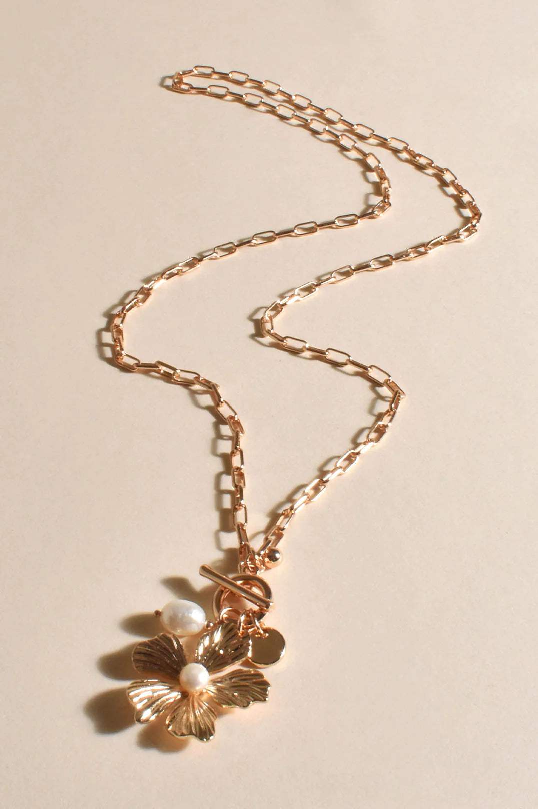 Adorne Long Kalani Orchid Pendant Necklace - Gold