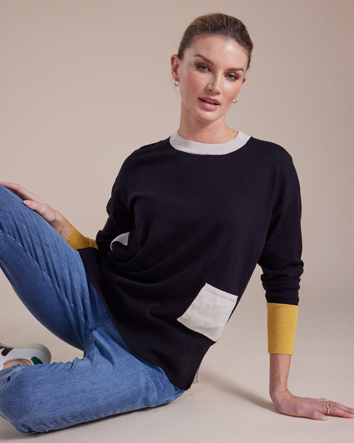 Marco Polo Colour Block Sweater - Black