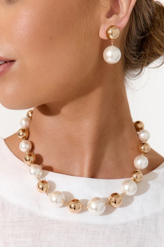 Adorne Faux Pearl Metal Ball Necklace - Available in 2 Colours