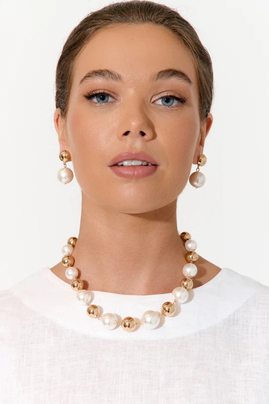 Adorne Faux Pearl Metal Ball Necklace - Available in 2 Colours