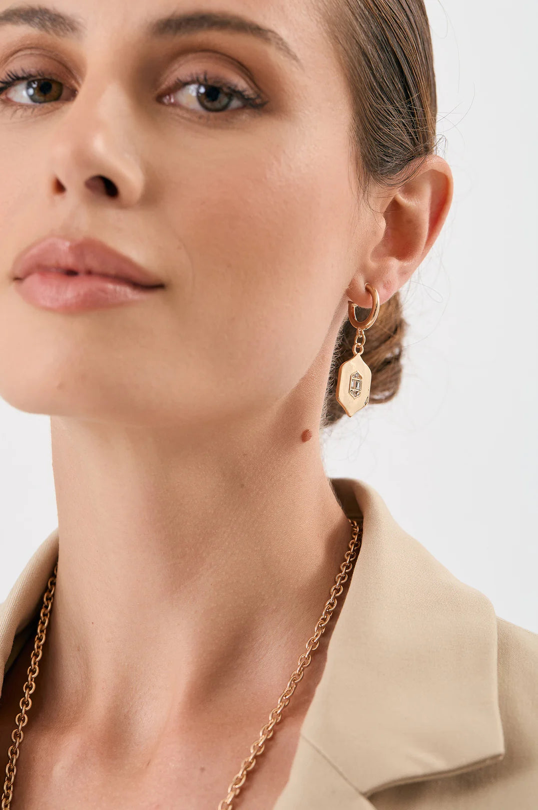 Adorne Charm Drop Mini Hoops 4182 - Gold