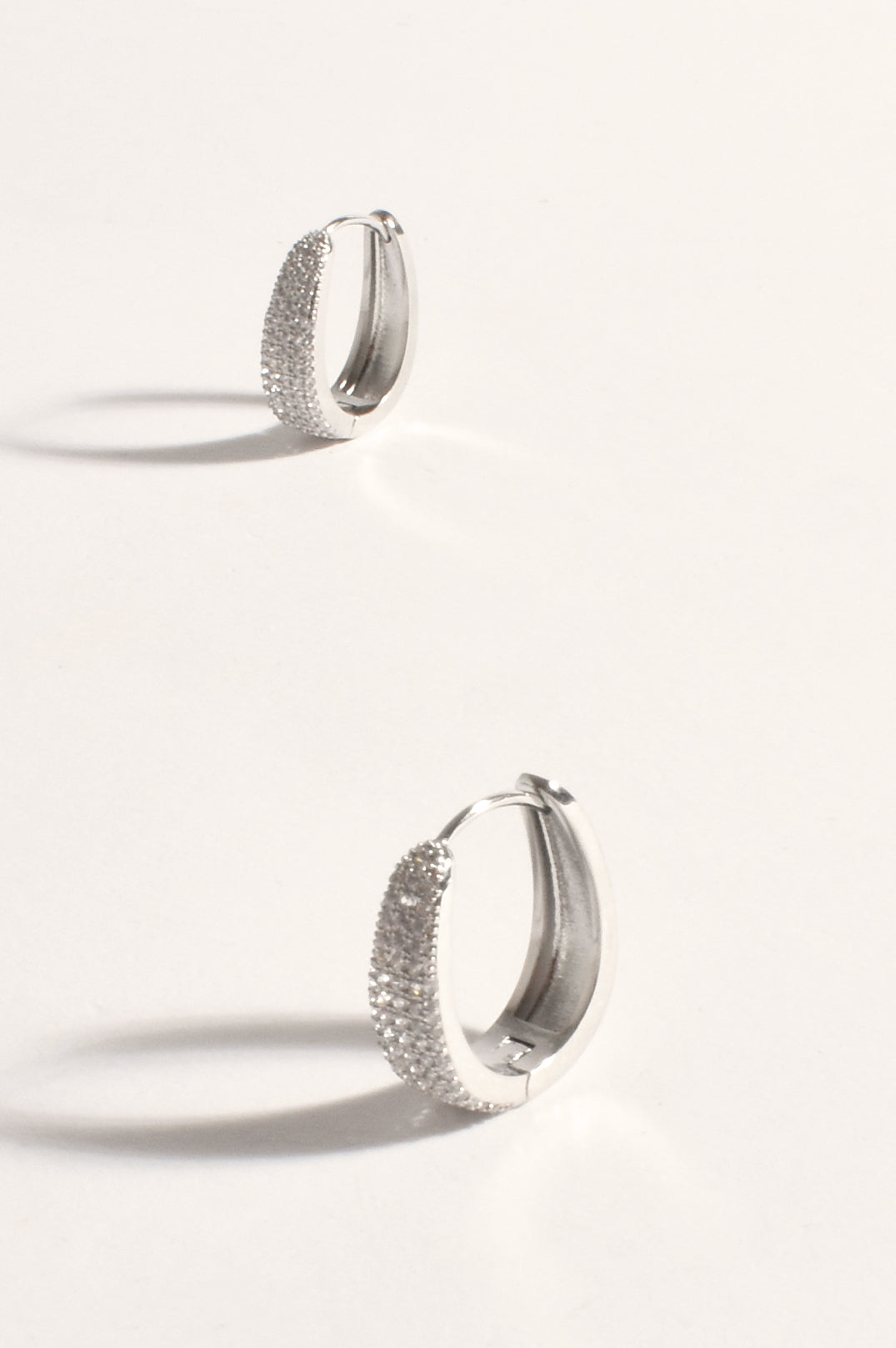 Adorne Lane Curved Diamonte Hoops - Silver
