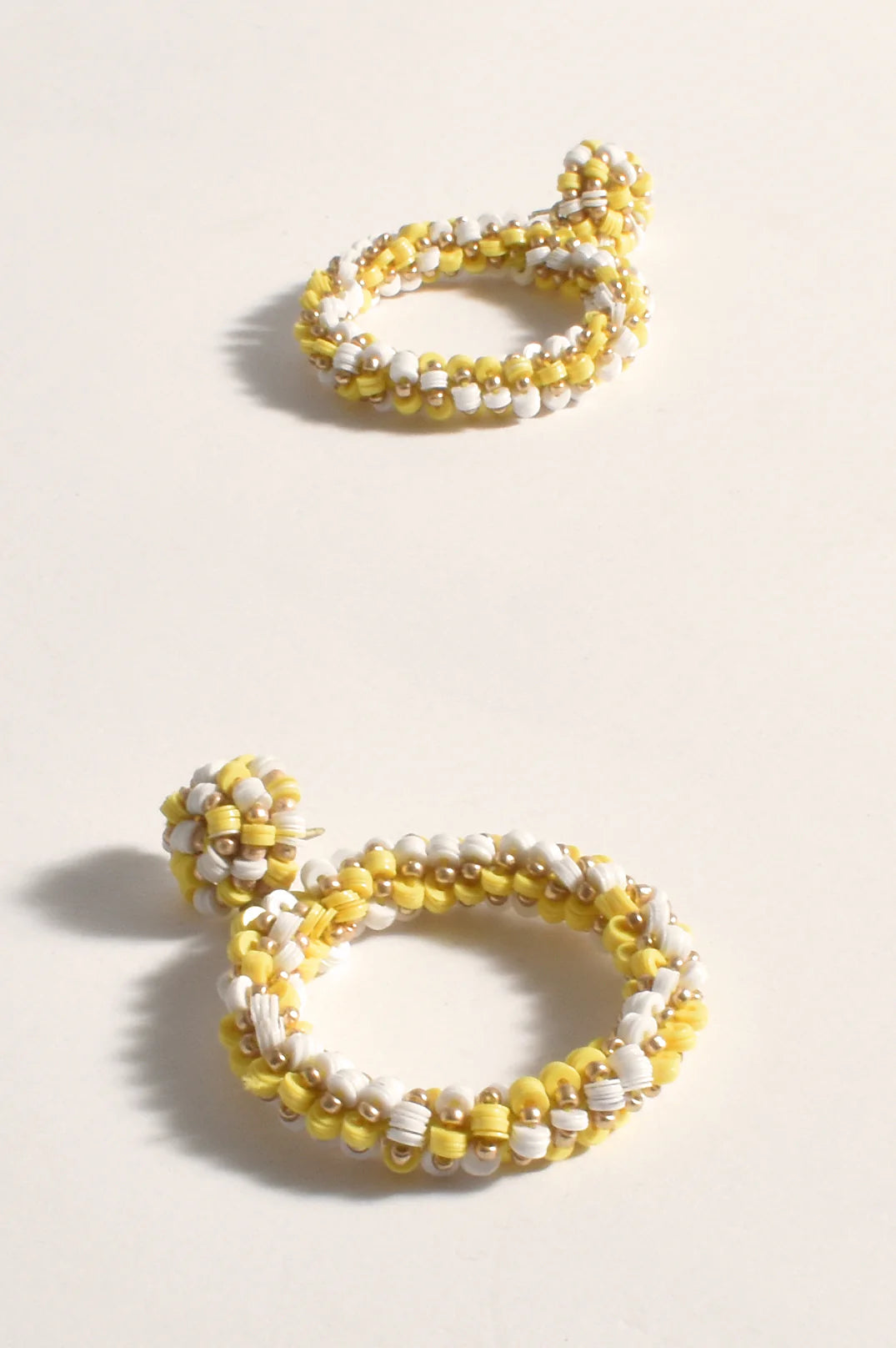 Adorne Mara Crochet Edge Event Earings - Yellow/ White