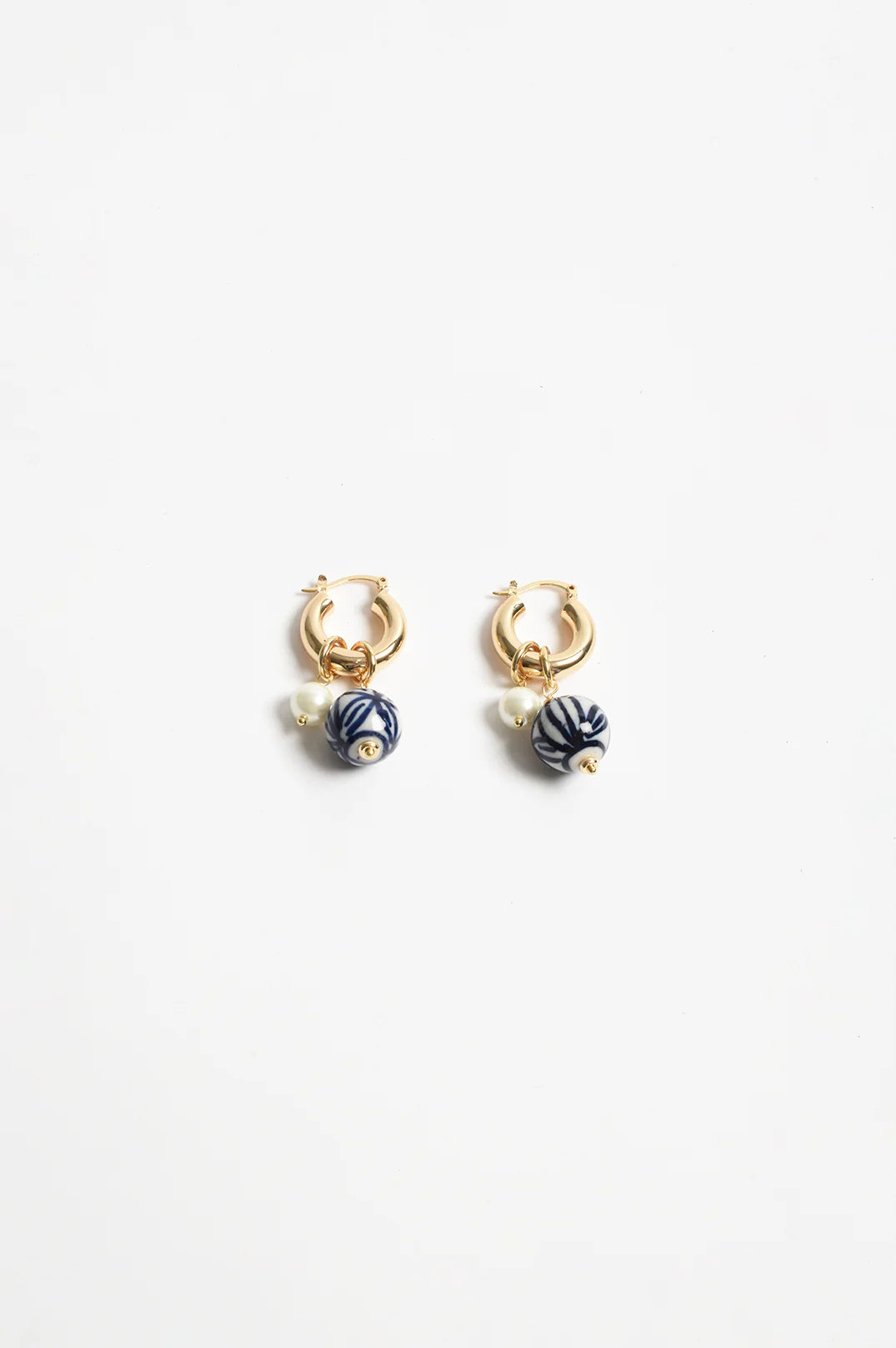 Adorne Patterned Porcelain Bead Pearl Hoops 4200 - Blue Gold