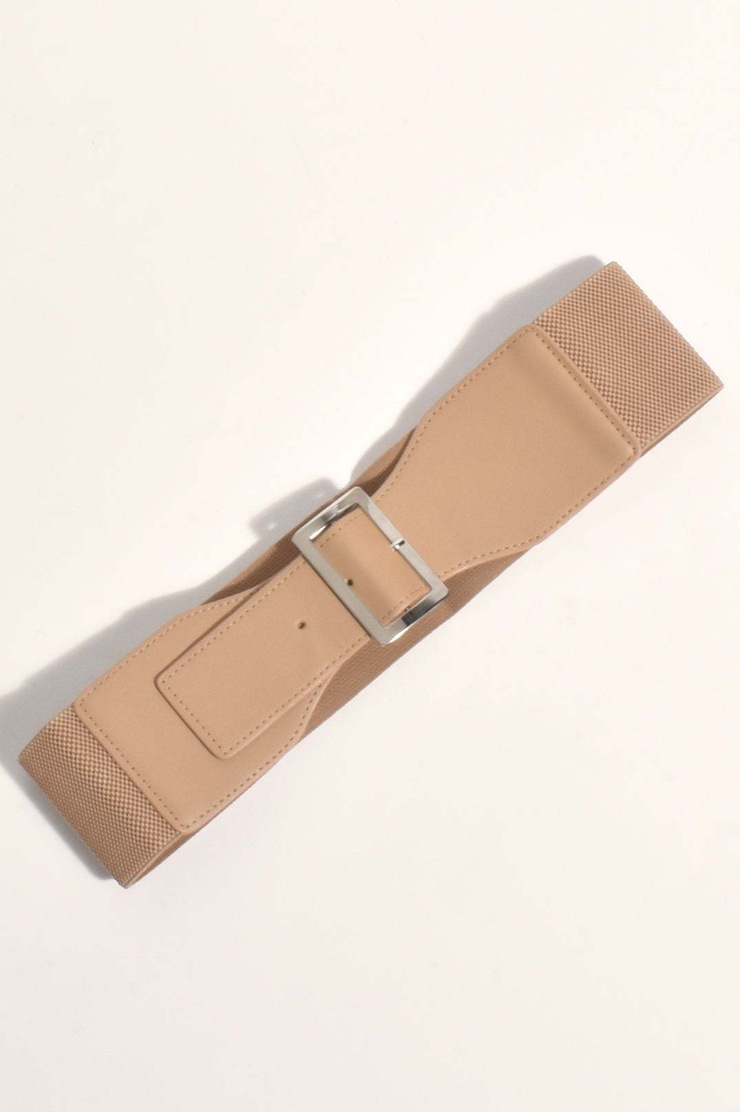 Adorne Rectangle Buckle Stretch Belt - Camel