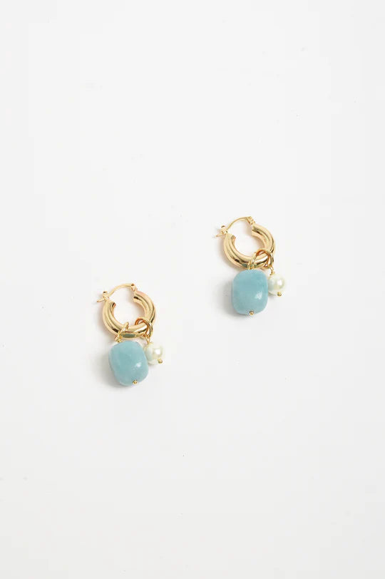 Adorne Stone And Pearl Mix Hoops 4201 - Gold/ Mint