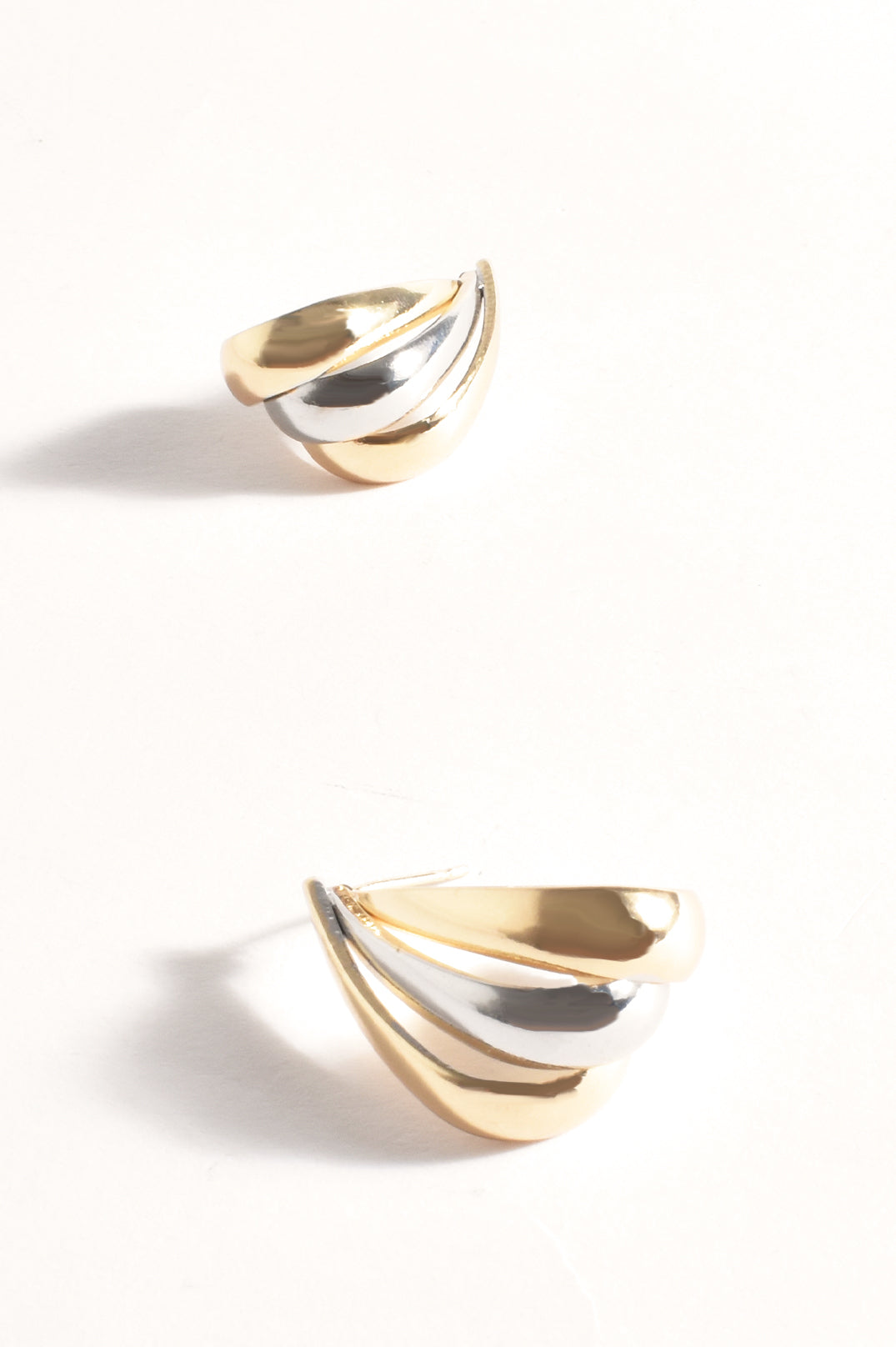 Adorne Two Tone Curved Metal Eaings 4170 - Gold/ Silver