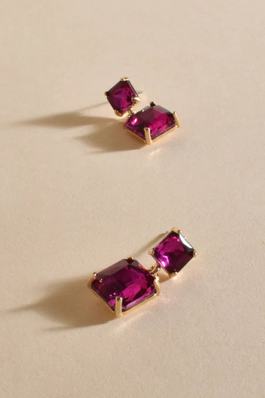 Adorne Lotte Drop Jewel Earings - Hot Pink