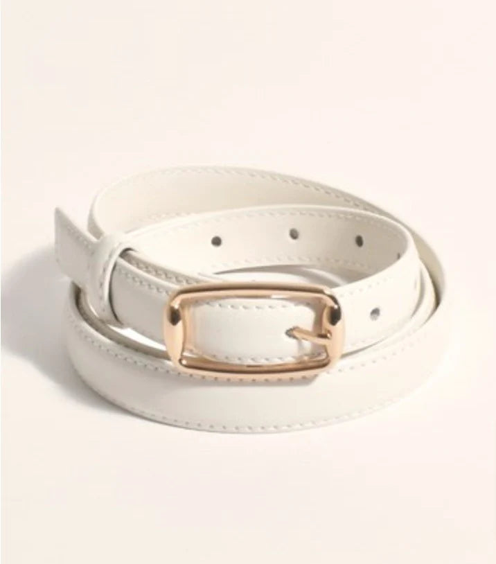 Adorne Thin Contrast Stitch Belt - White