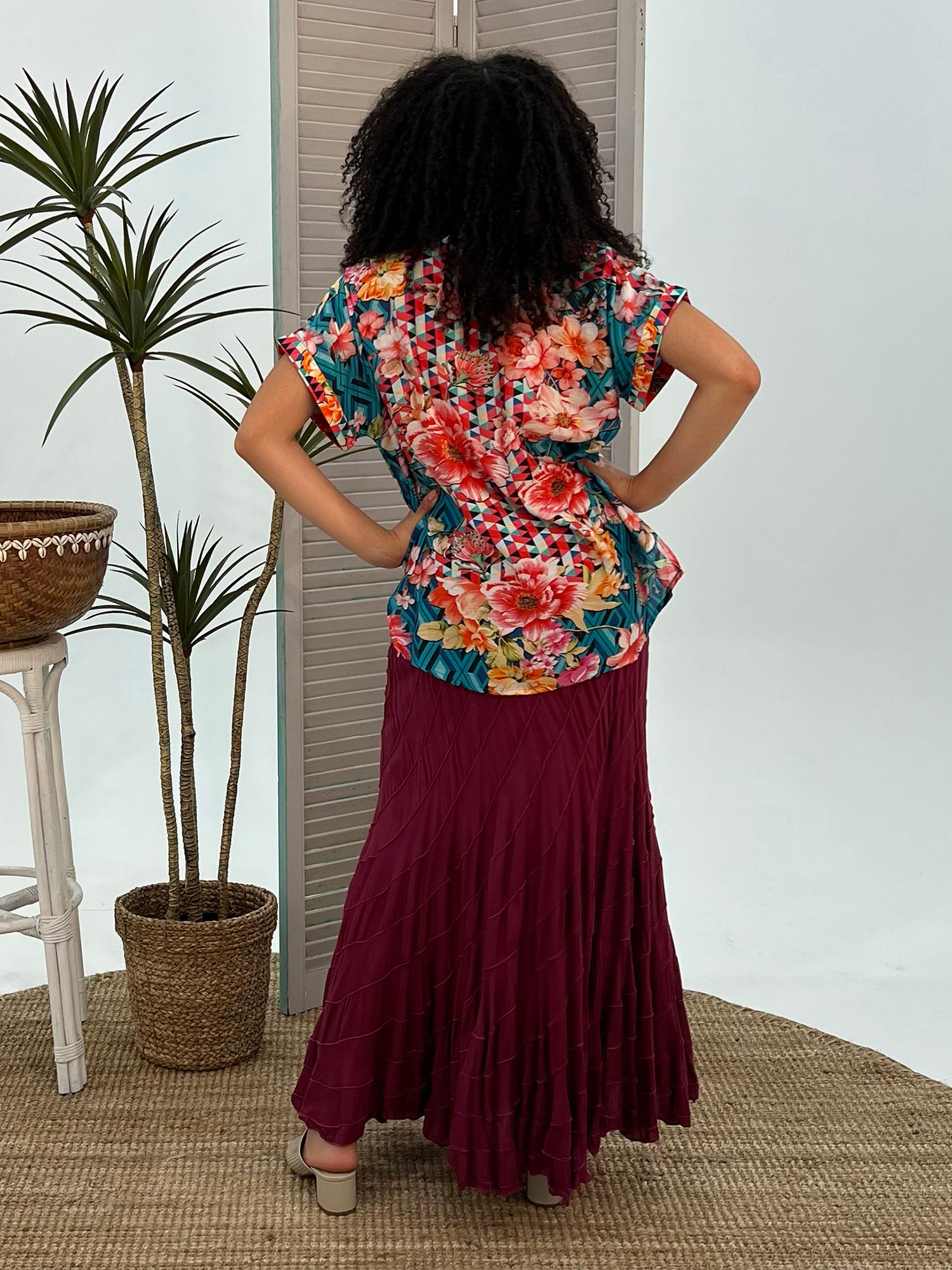 Cienna Floral Diamond V-Neck Top - Print