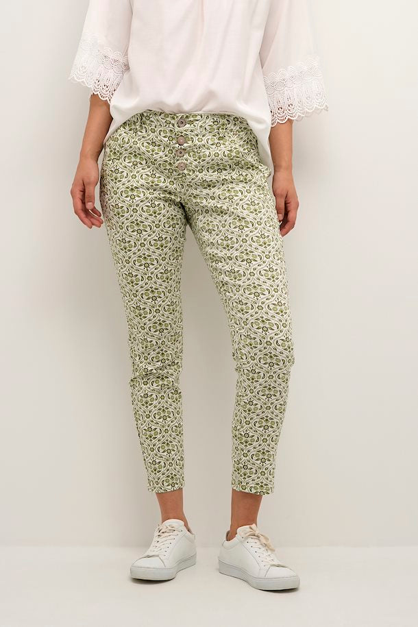 Cream Lina 7/8 Pant Baily Fit - Green Tile