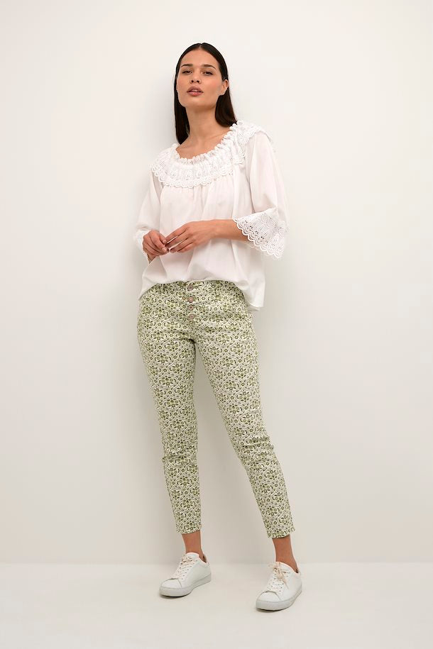 Cream Lina 7/8 Pant Baily Fit - Green Tile