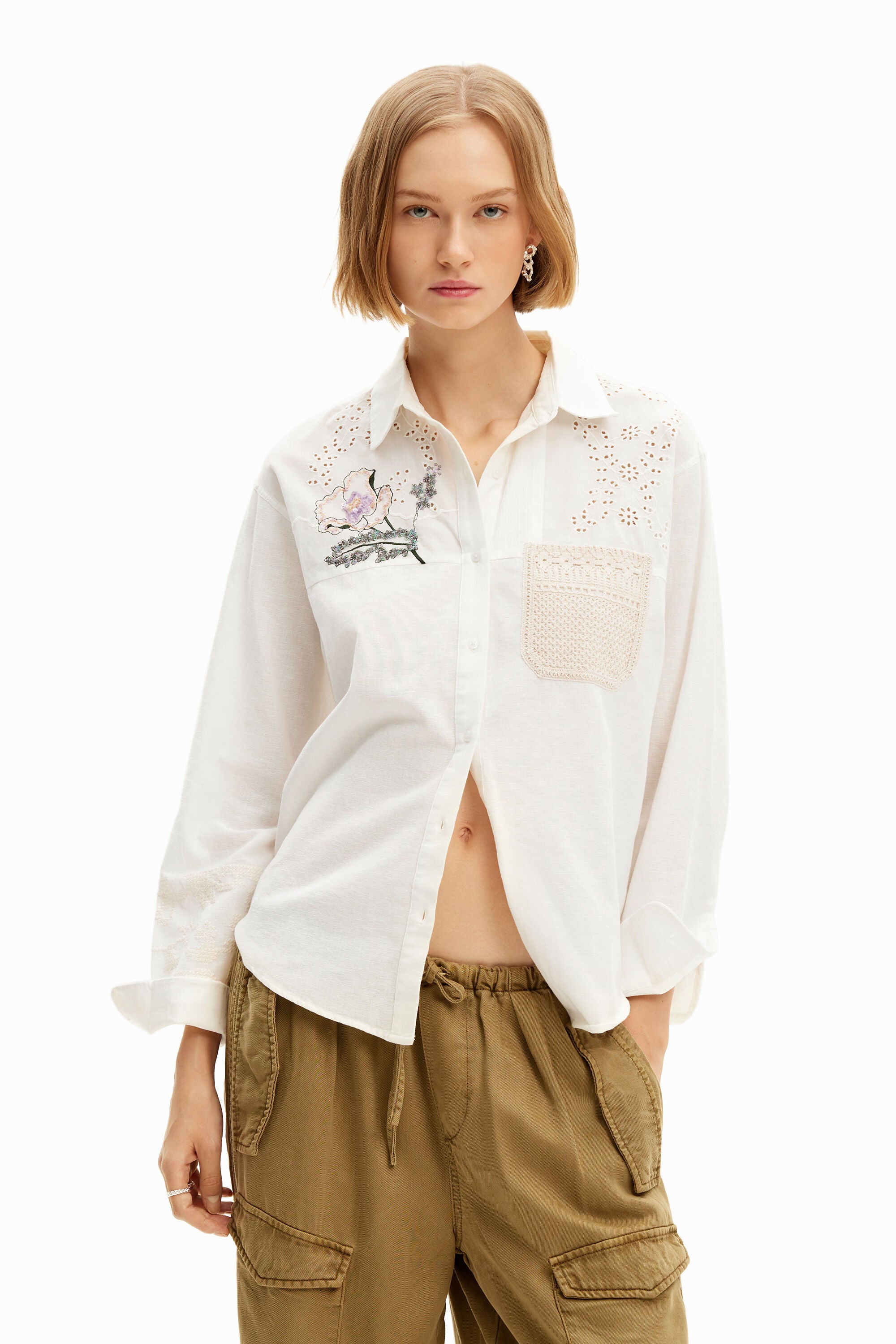 Desigual Crochet Detail Shirt - Off White