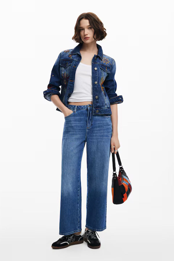 Desigual Embroided Denim Jacket - Medium Wash