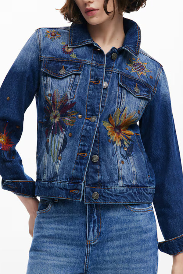 Desigual Embroided Denim Jacket - Medium Wash