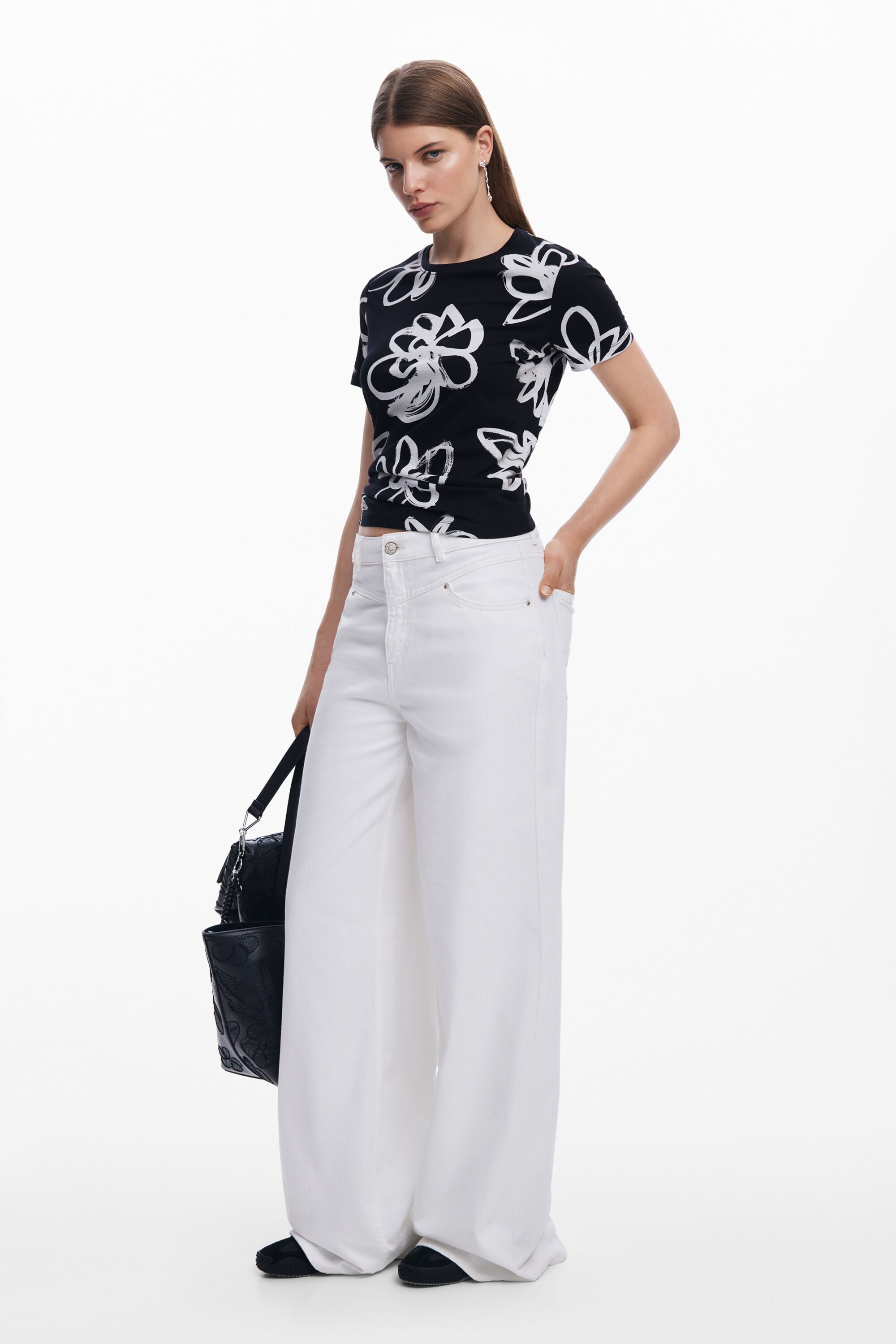 Desigual Flower Print Top - Black/ White