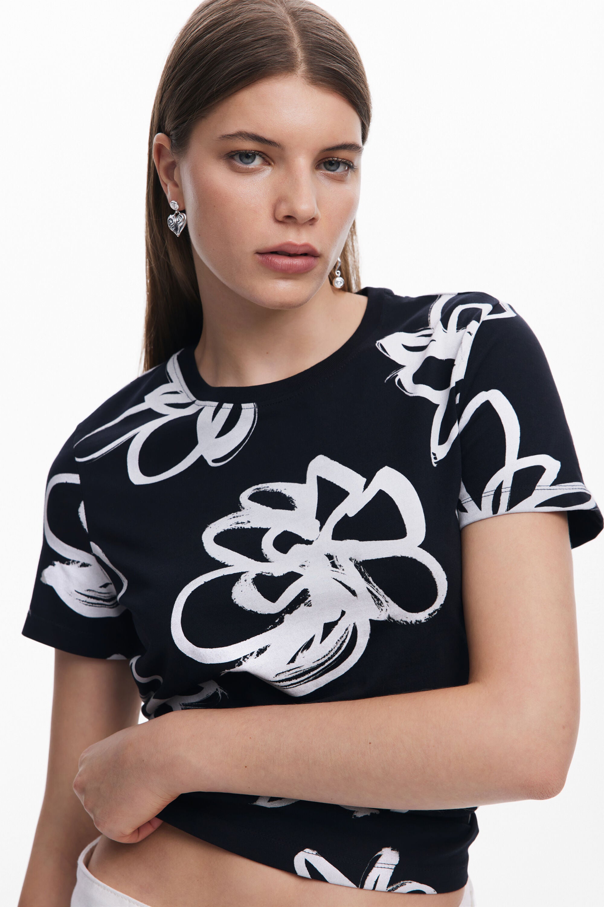 Desigual Flower Print Top - Black/ White