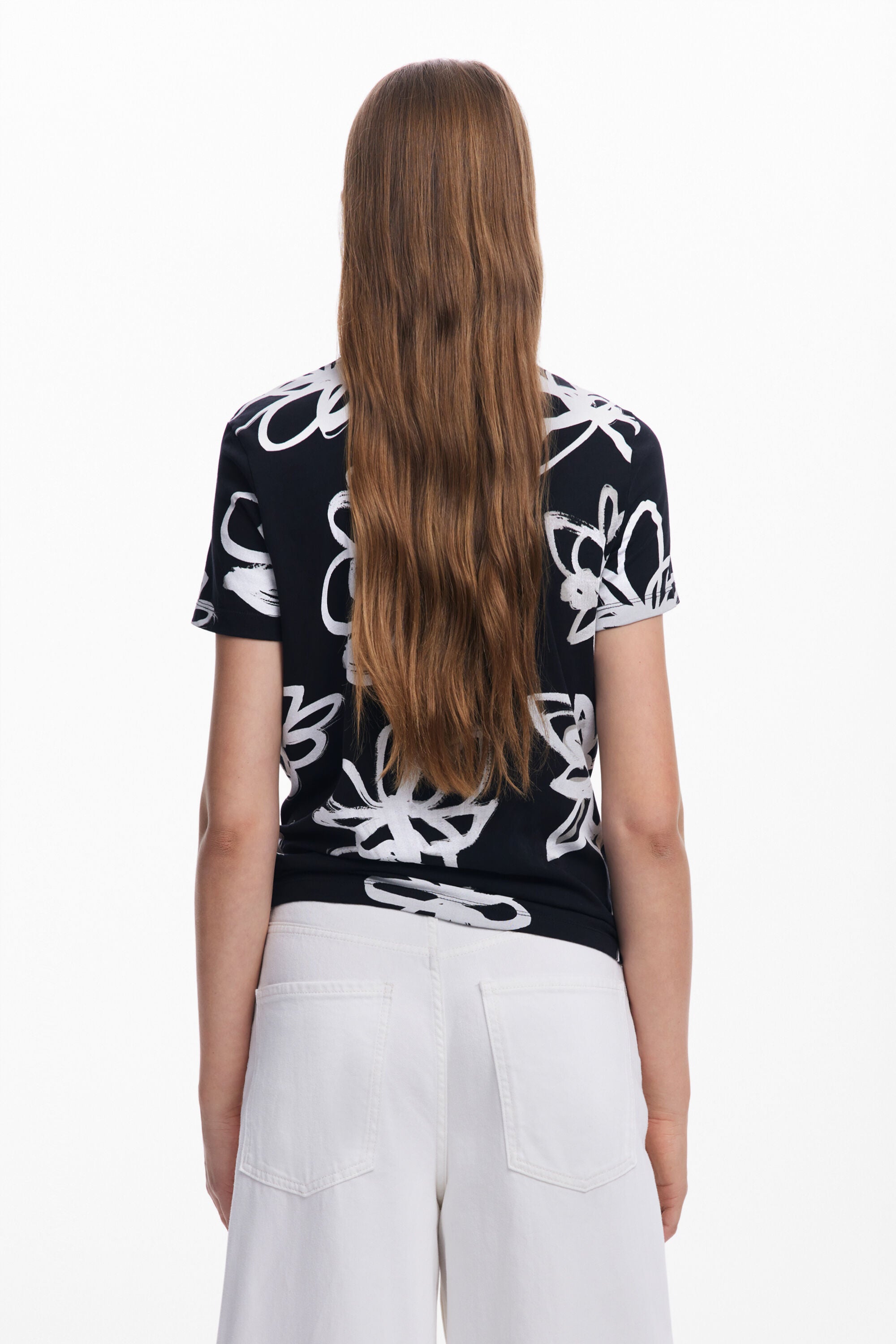 Desigual Flower Print Top - Black/ White