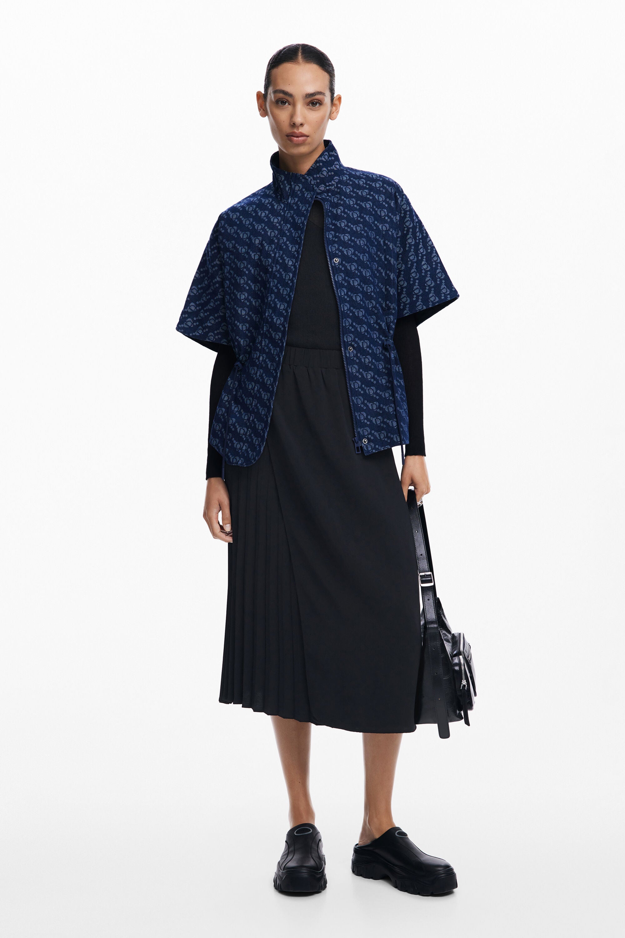 Desigual Geometric Pattern Poncho - Denim Dark Blue