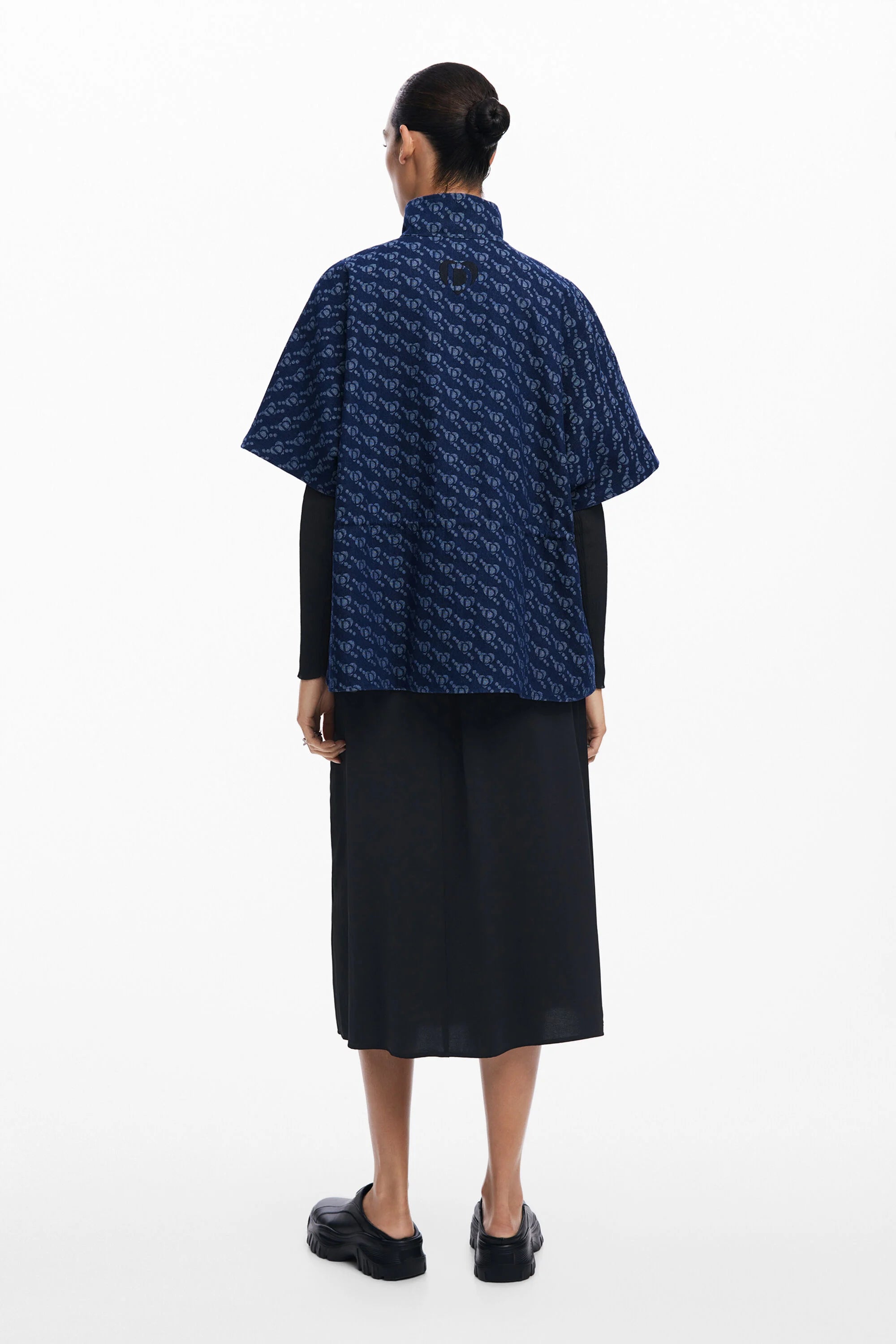 Desigual Geometric Pattern Poncho - Denim Dark Blue