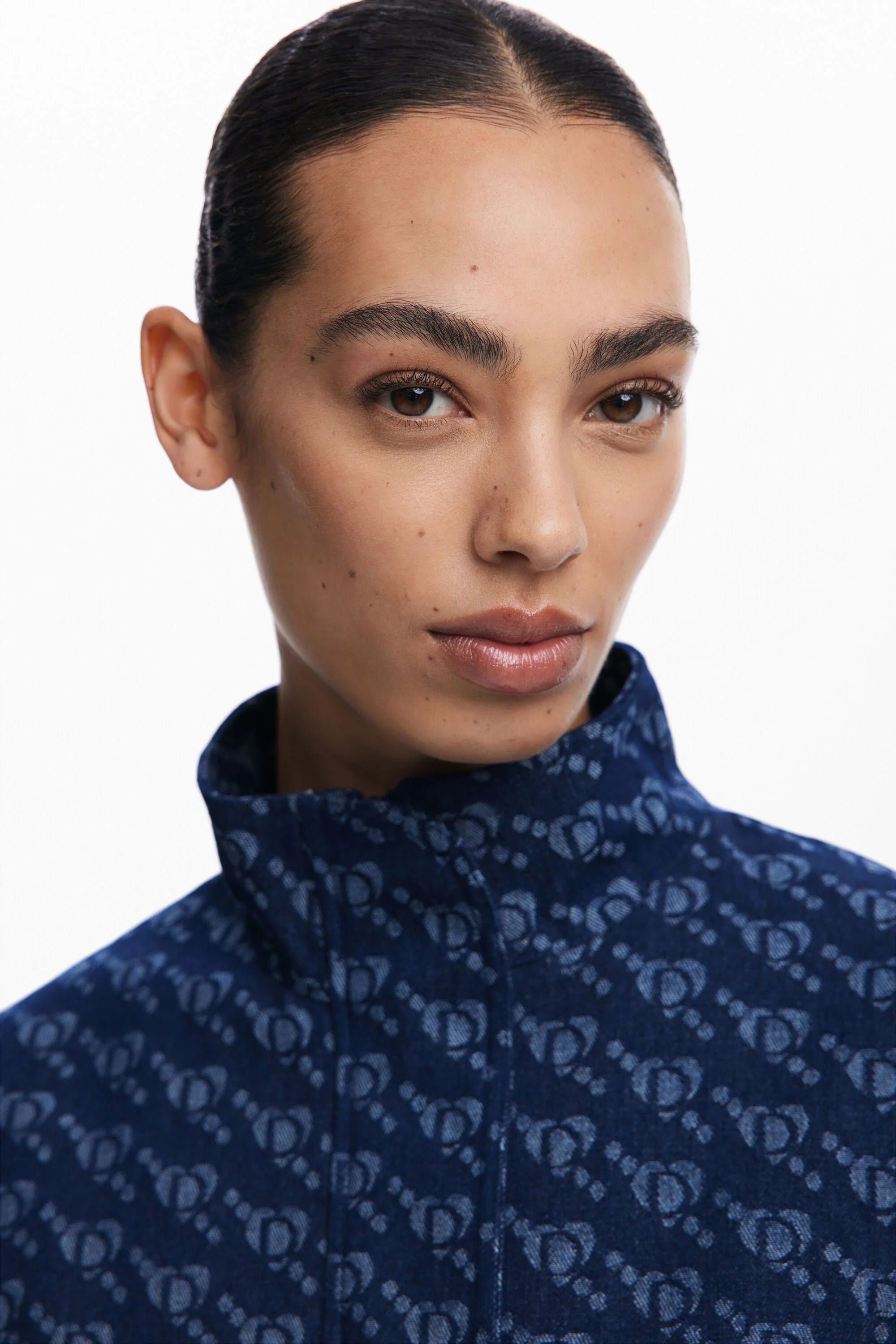 Desigual Geometric Pattern Poncho - Denim Dark Blue
