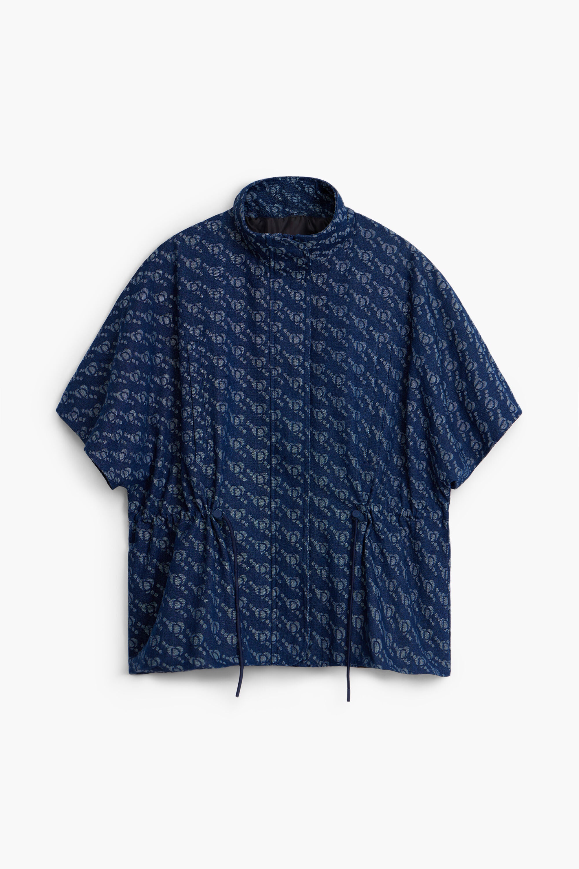 Desigual Geometric Pattern Poncho - Denim Dark Blue