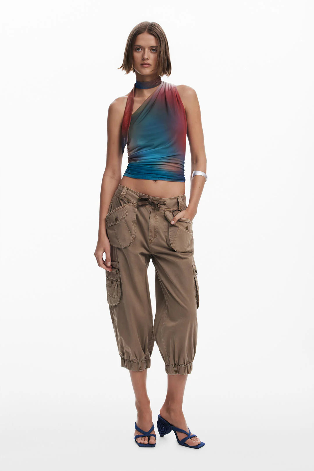 Desigual Loira Cargo Capri Pants - Latte