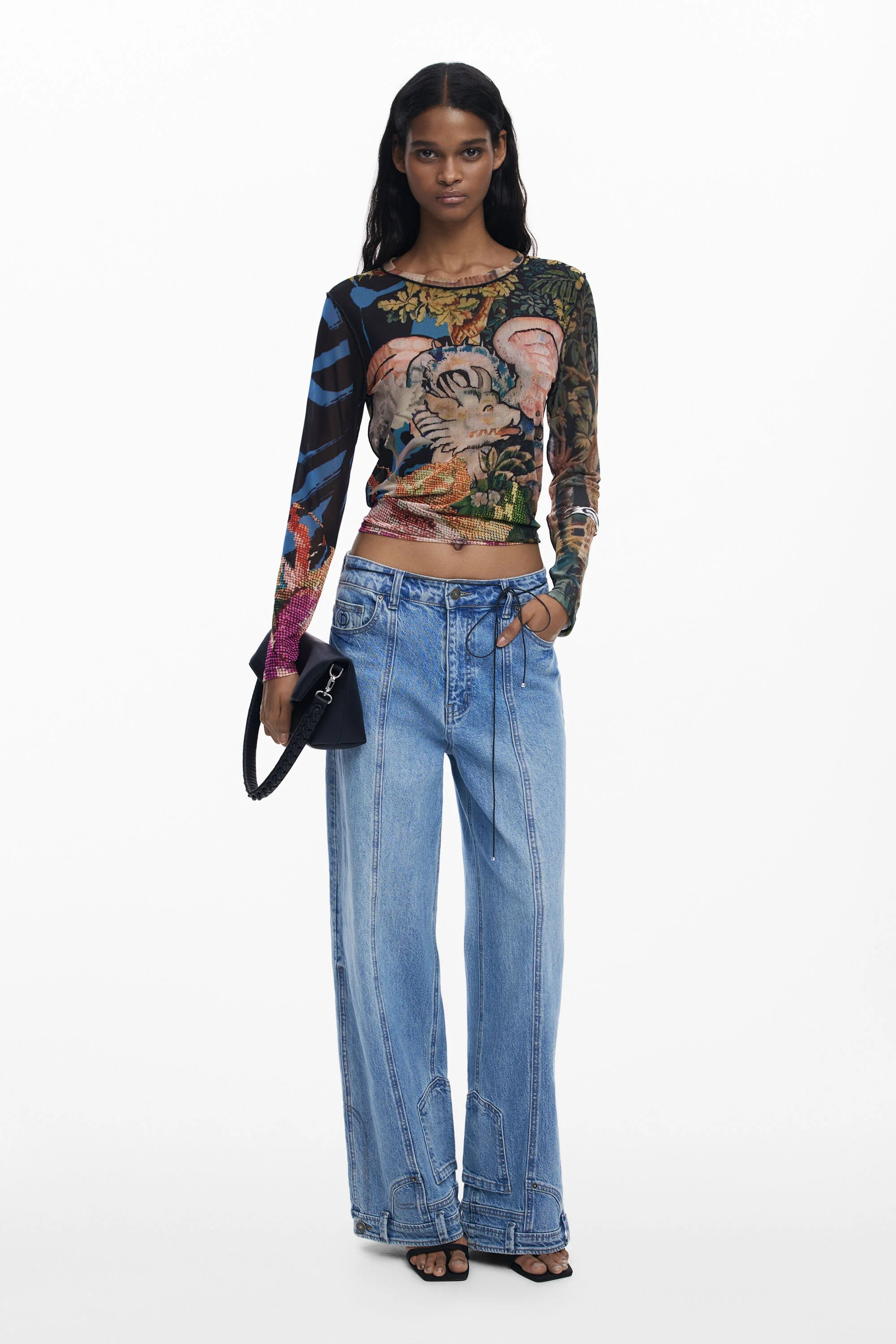 Desigual Mesh Oriental Print Top 395028 - Multi