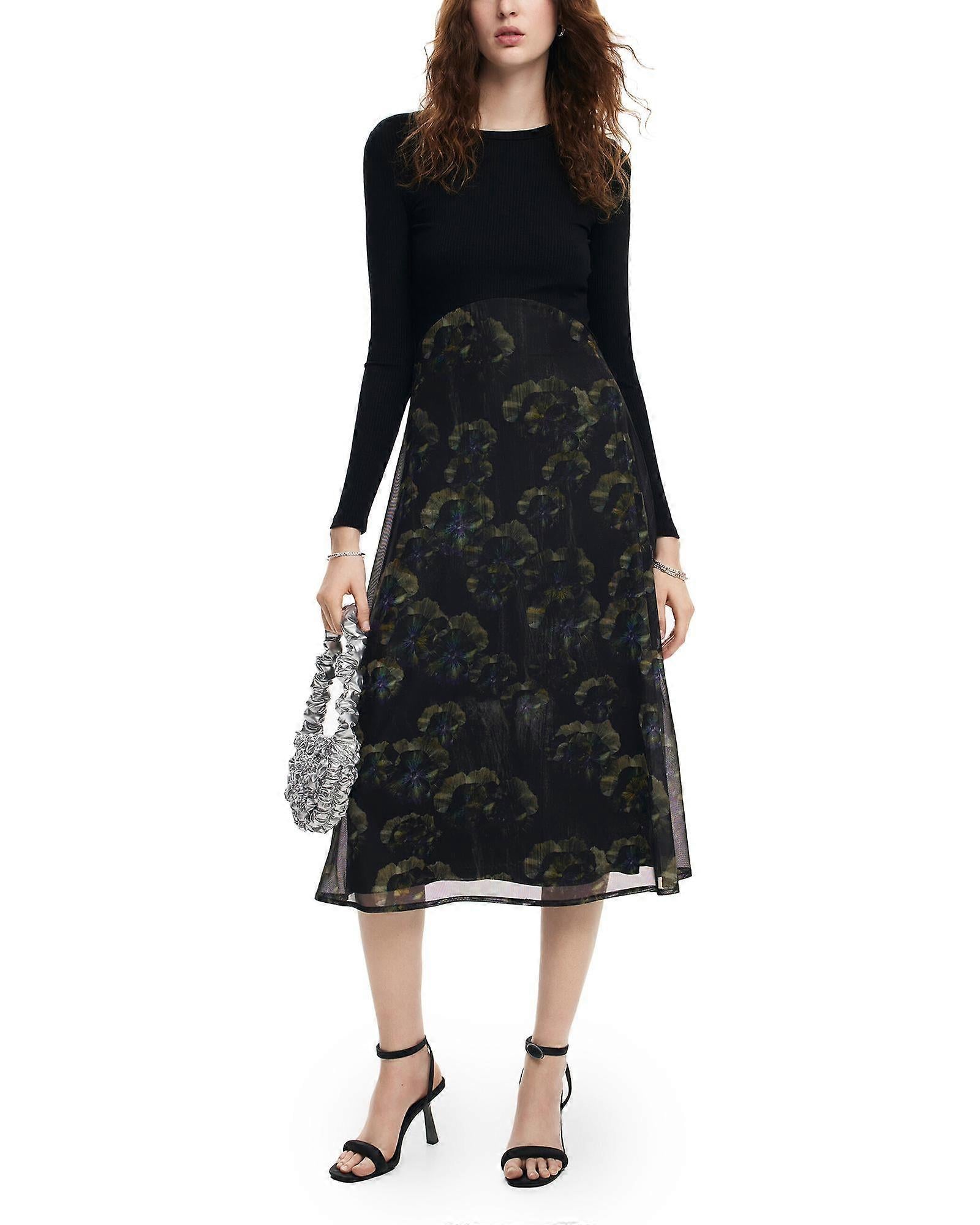 Desigual Midi Floral Print Dress - Black/ Multi