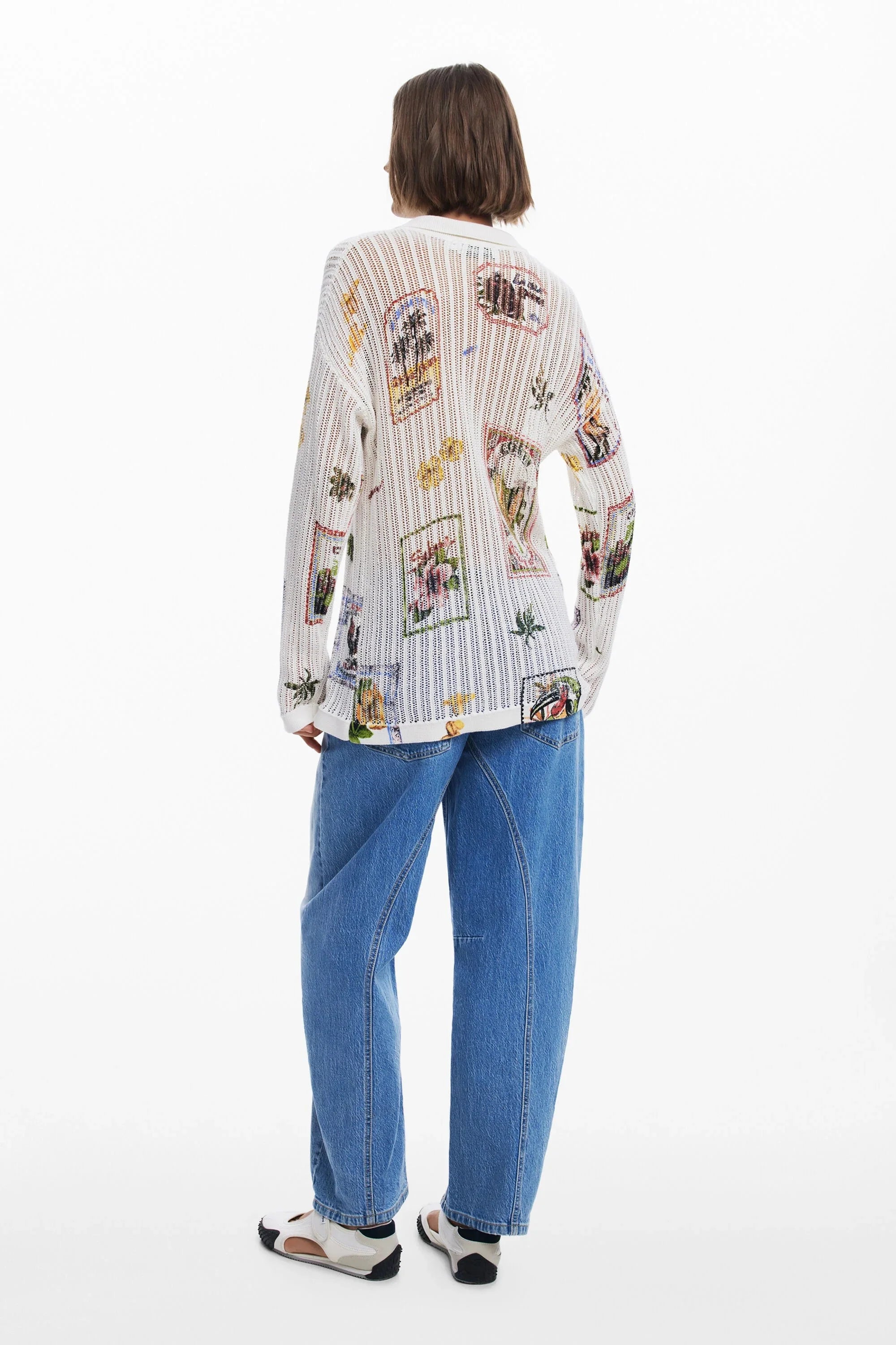 Desigual Native Knit Longline Cardigan - Off White/ Print