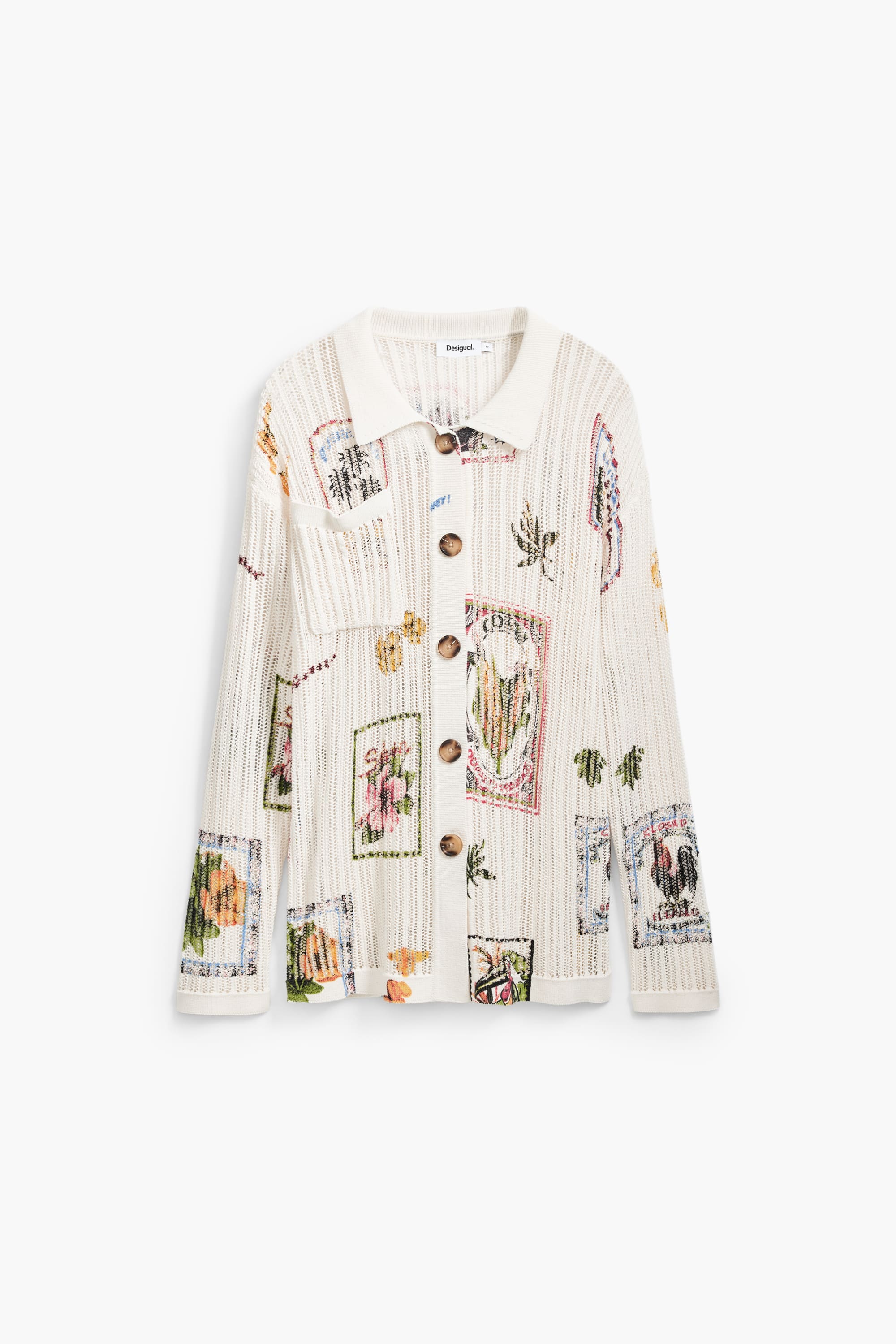 Desigual Native Knit Longline Cardigan - Off White/ Print