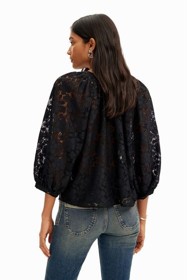 Desigual Open Lace Blouse - Black