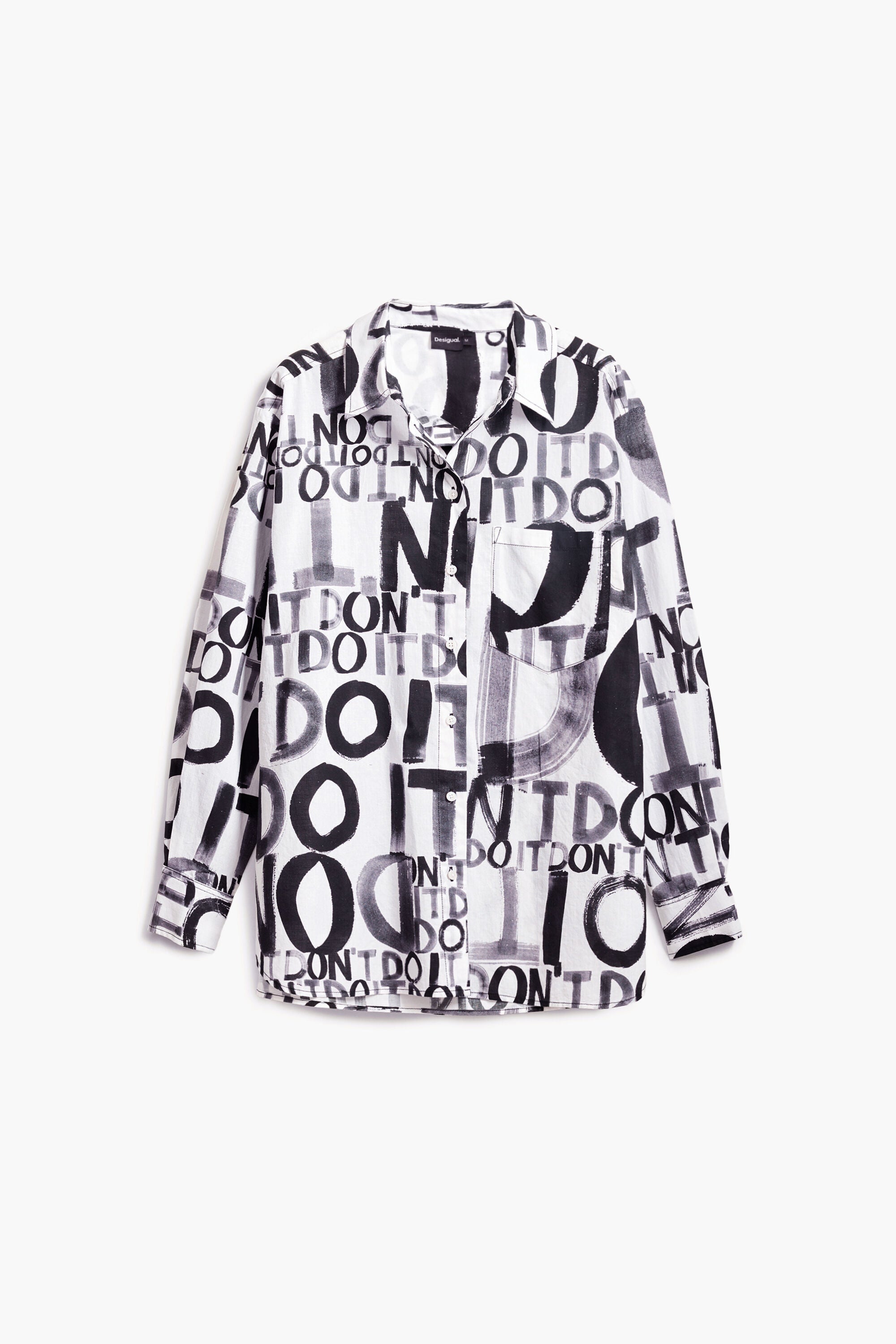 Desigual Oversized Letter Print Shirt - Black/ White