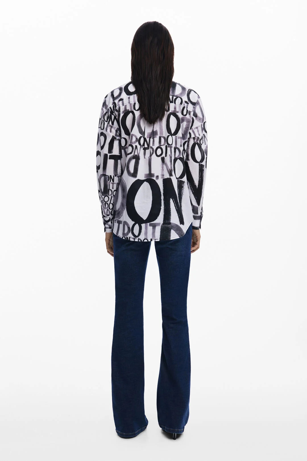 Desigual Oversized Letter Print Shirt - Black/ White