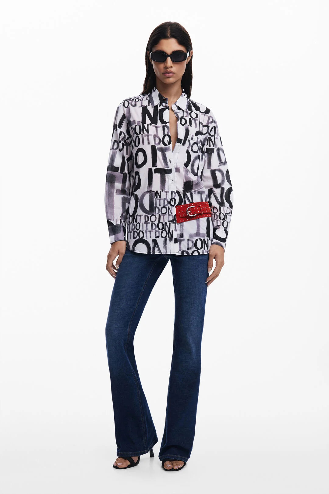 Desigual Oversized Letter Print Shirt - Black/ White