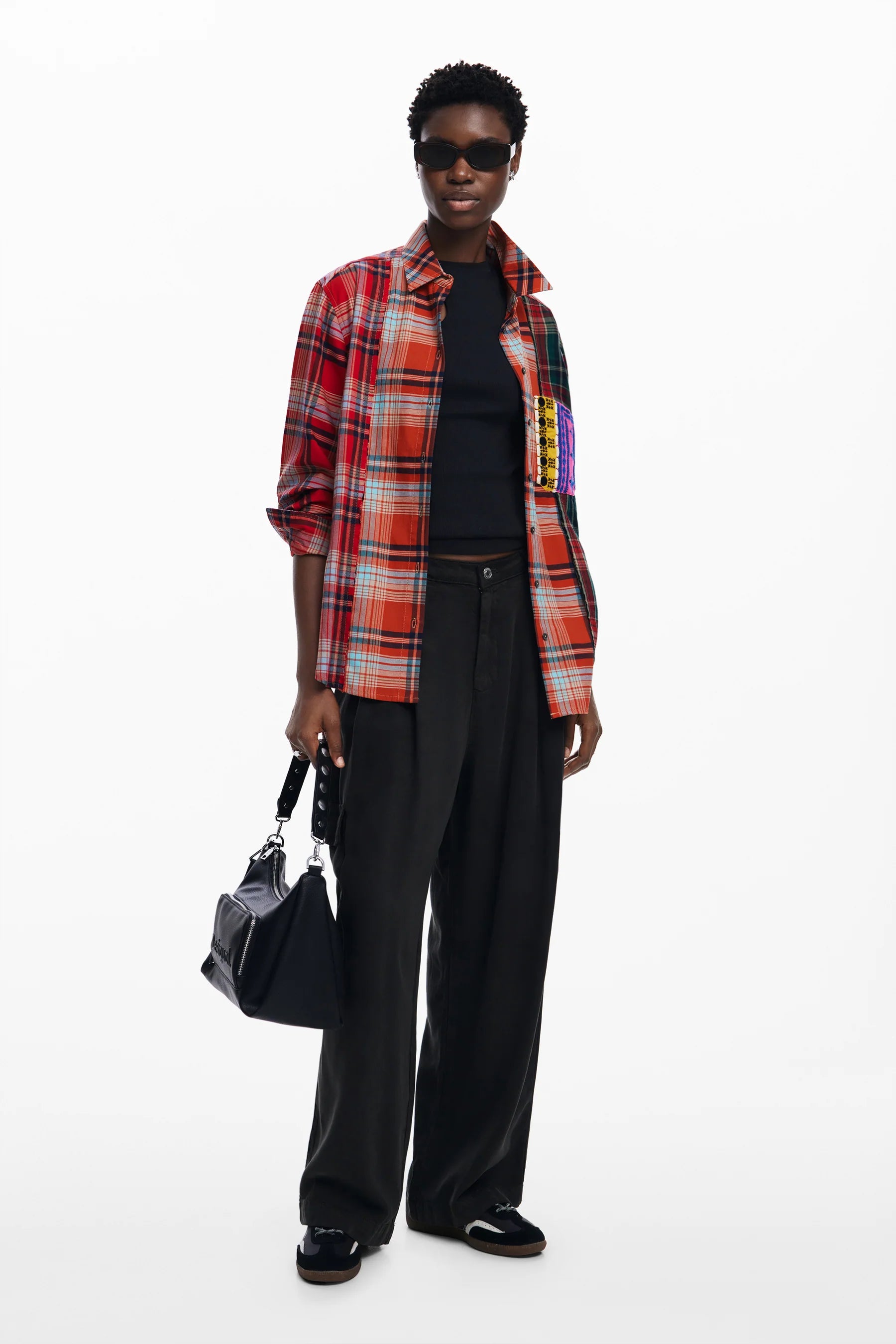 Desigual Patchwork Check Print Shirt - Tabaco