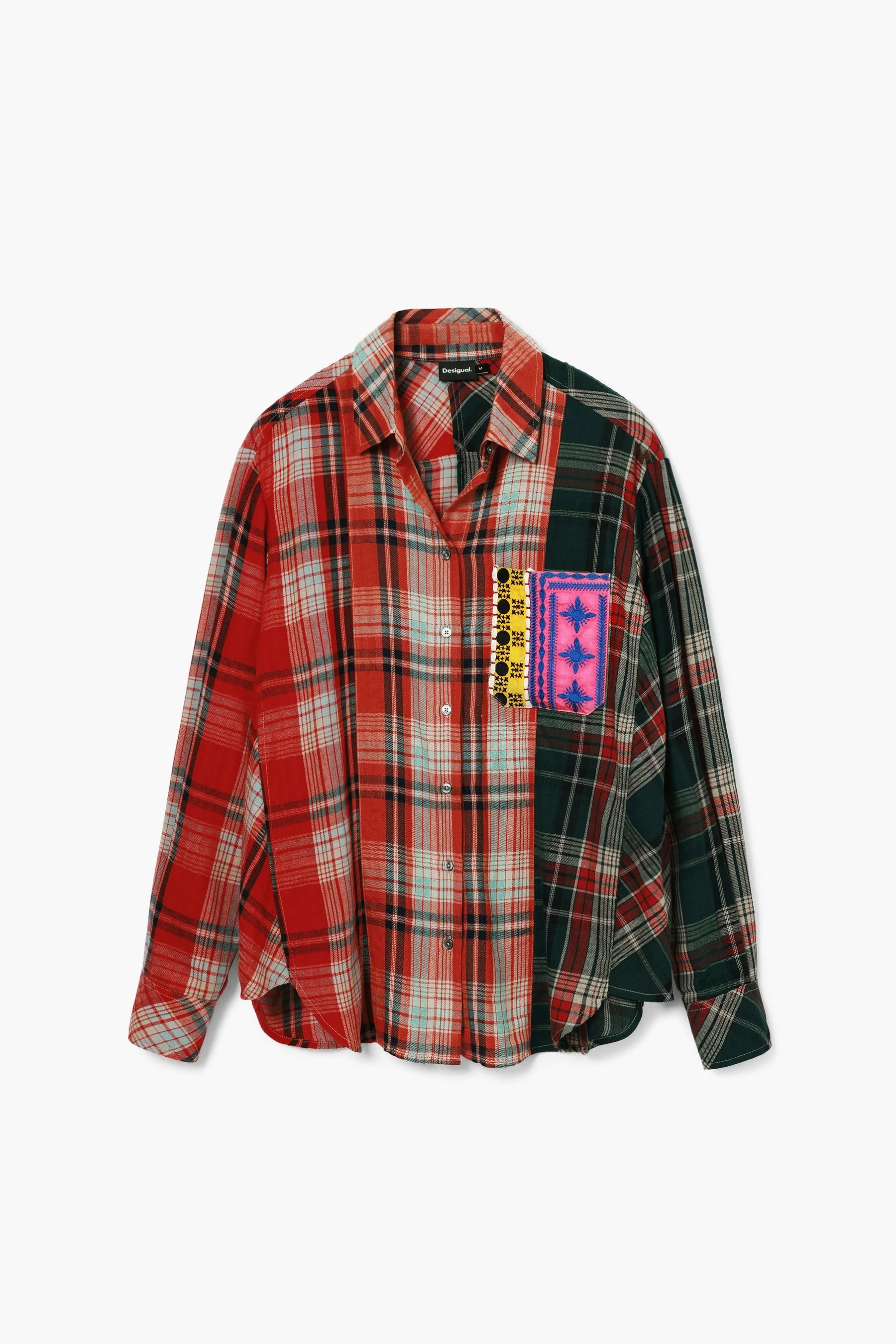 Desigual Patchwork Check Print Shirt - Tabaco