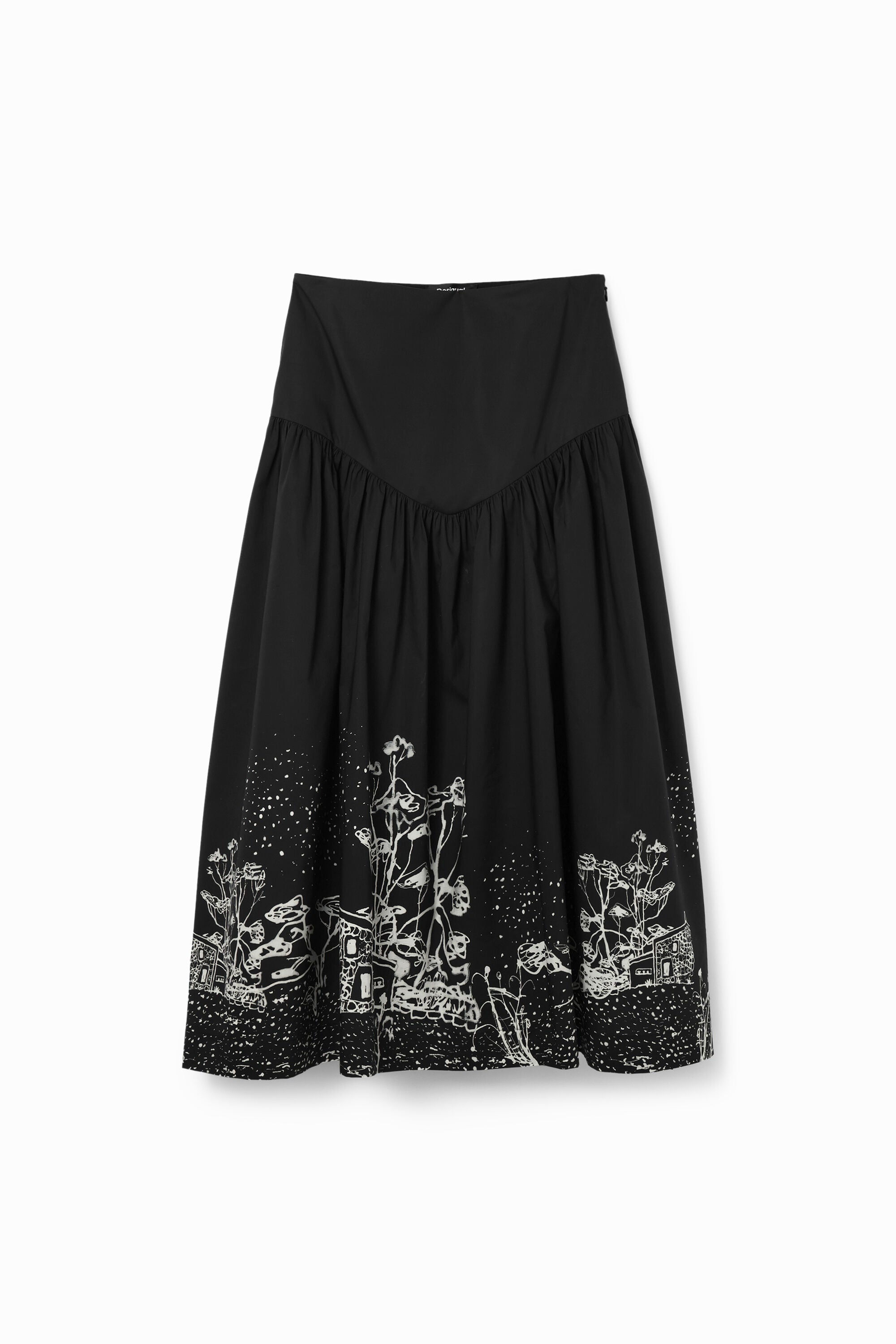 Desigual Poplin Landscape Midi Skirt - Black/White