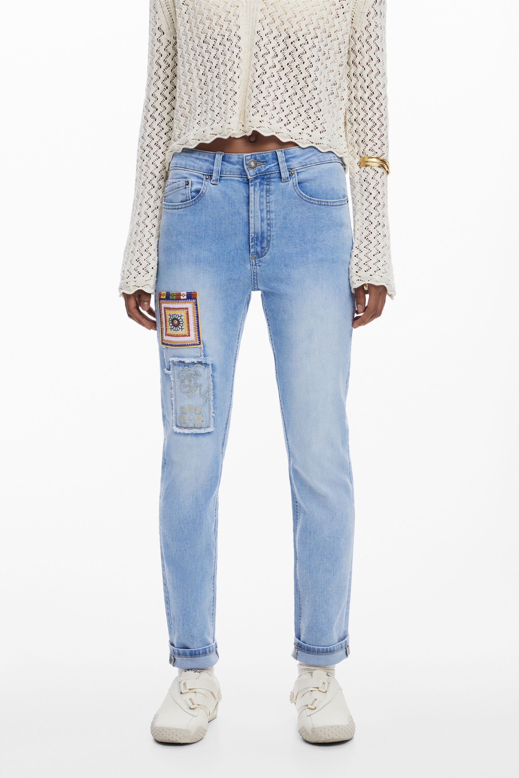 Desigual Slim Jeans With Patches - Washed Denim