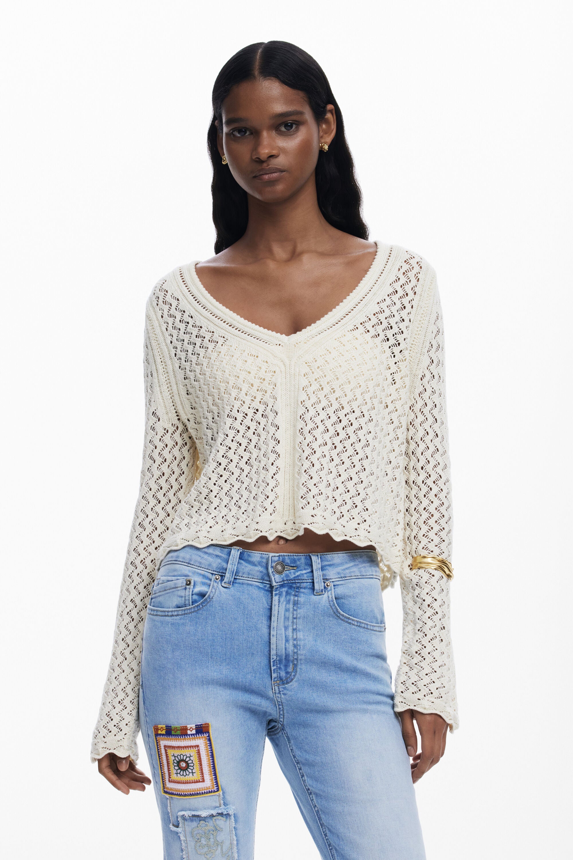 Desigual Slim Jeans With Patches - Washed Denim