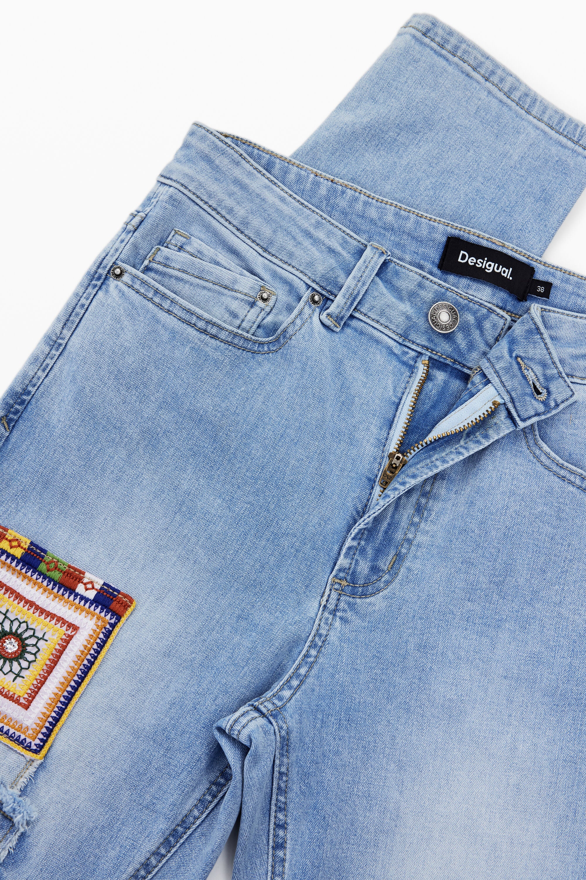 Desigual Slim Jeans With Patches - Washed Denim
