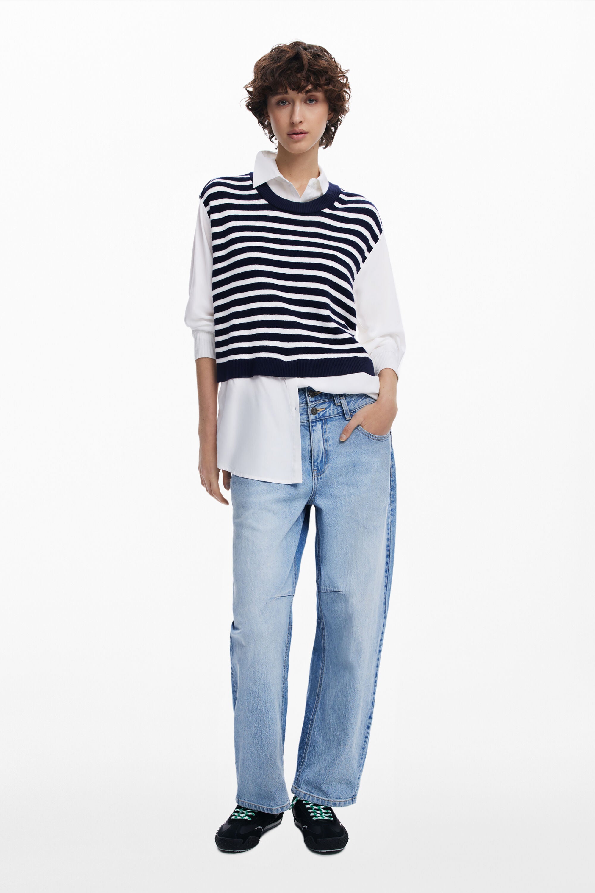 Desigual Striped Vest Shirt - Navy/ White