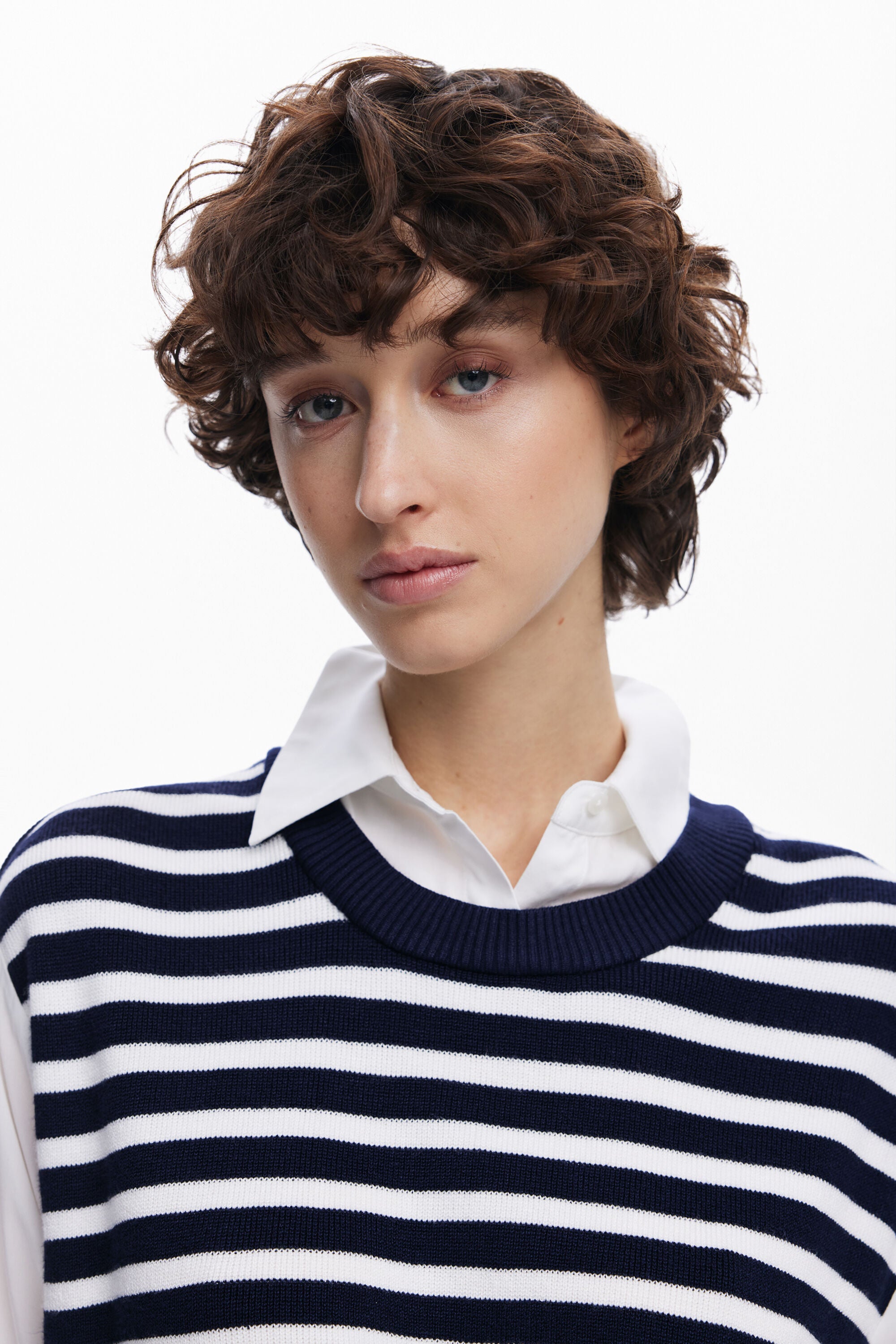 Desigual Striped Vest Shirt - Navy/ White