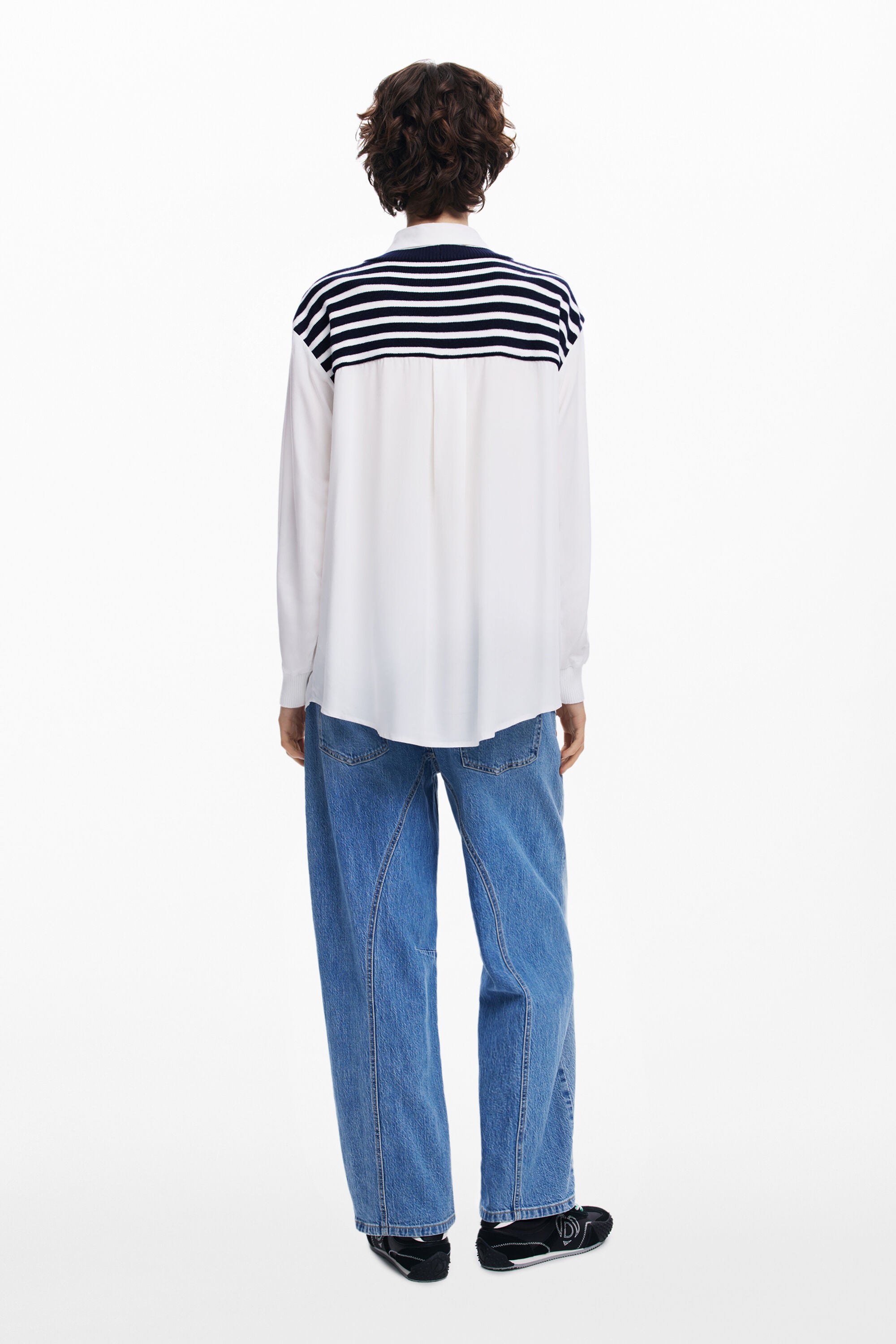 Desigual Striped Vest Shirt - Navy/ White