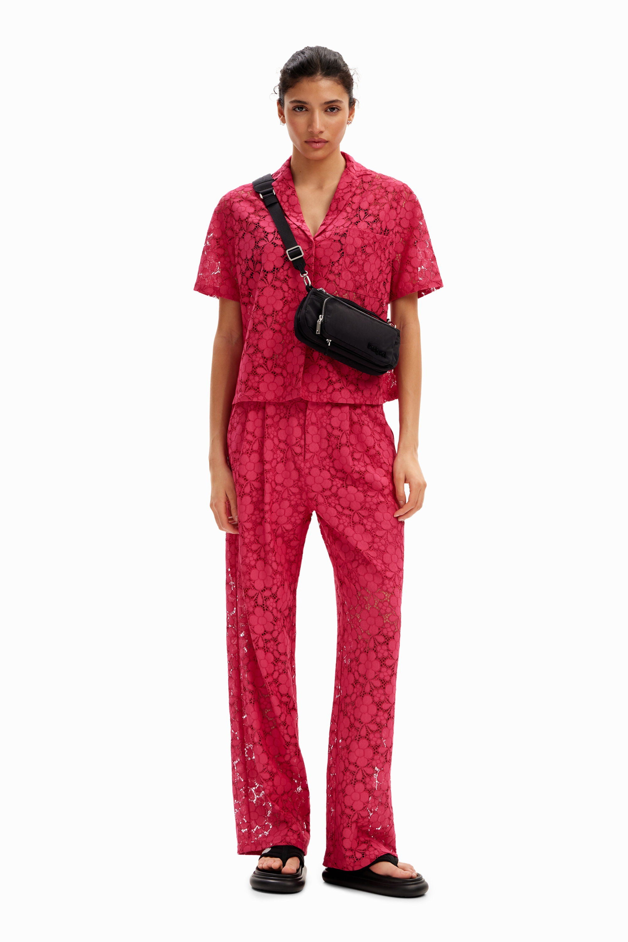 Desigual Short Lace Resort Shirt - Fuschia