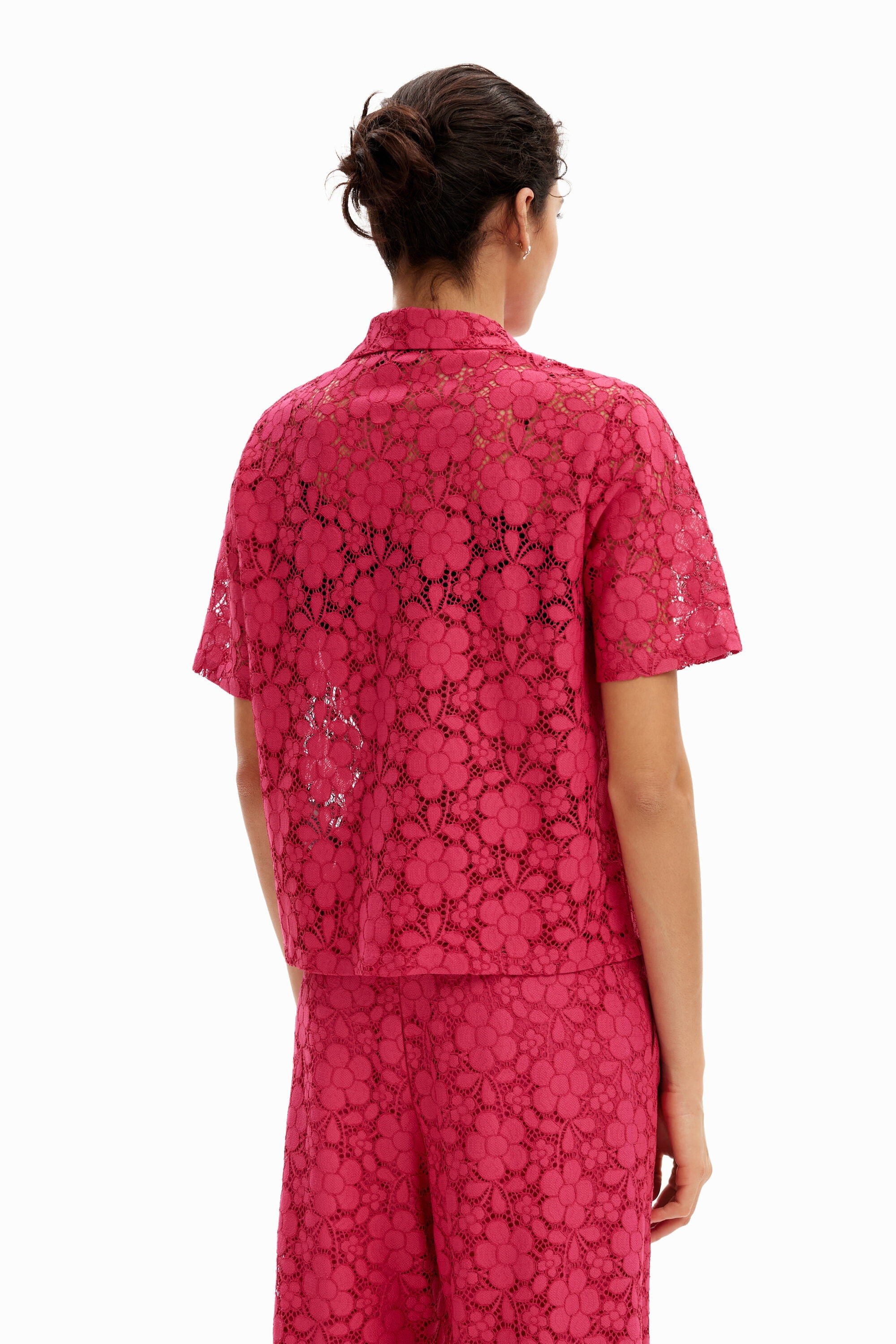 Desigual Short Lace Resort Shirt - Fuschia