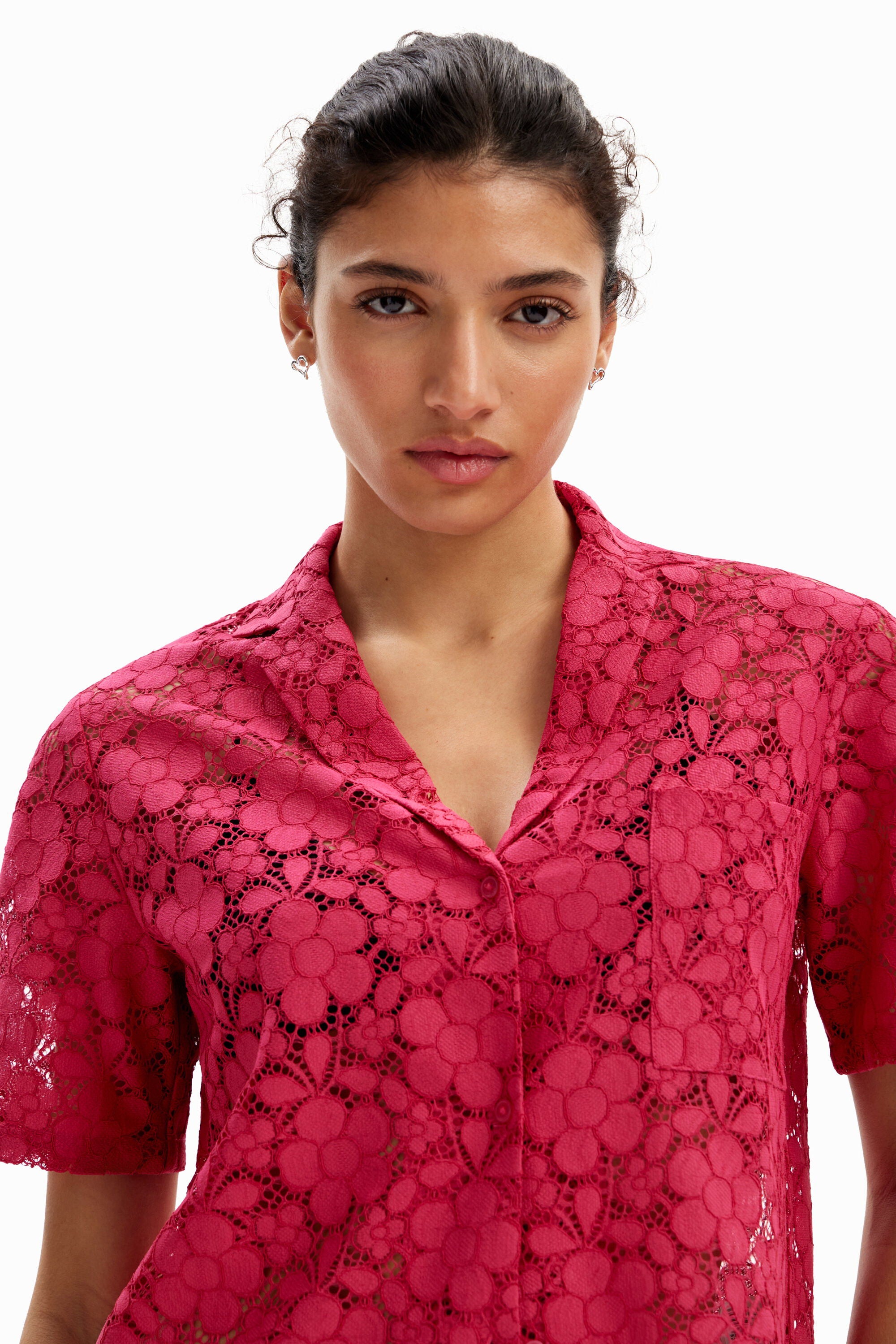 Desigual Short Lace Resort Shirt - Fuschia