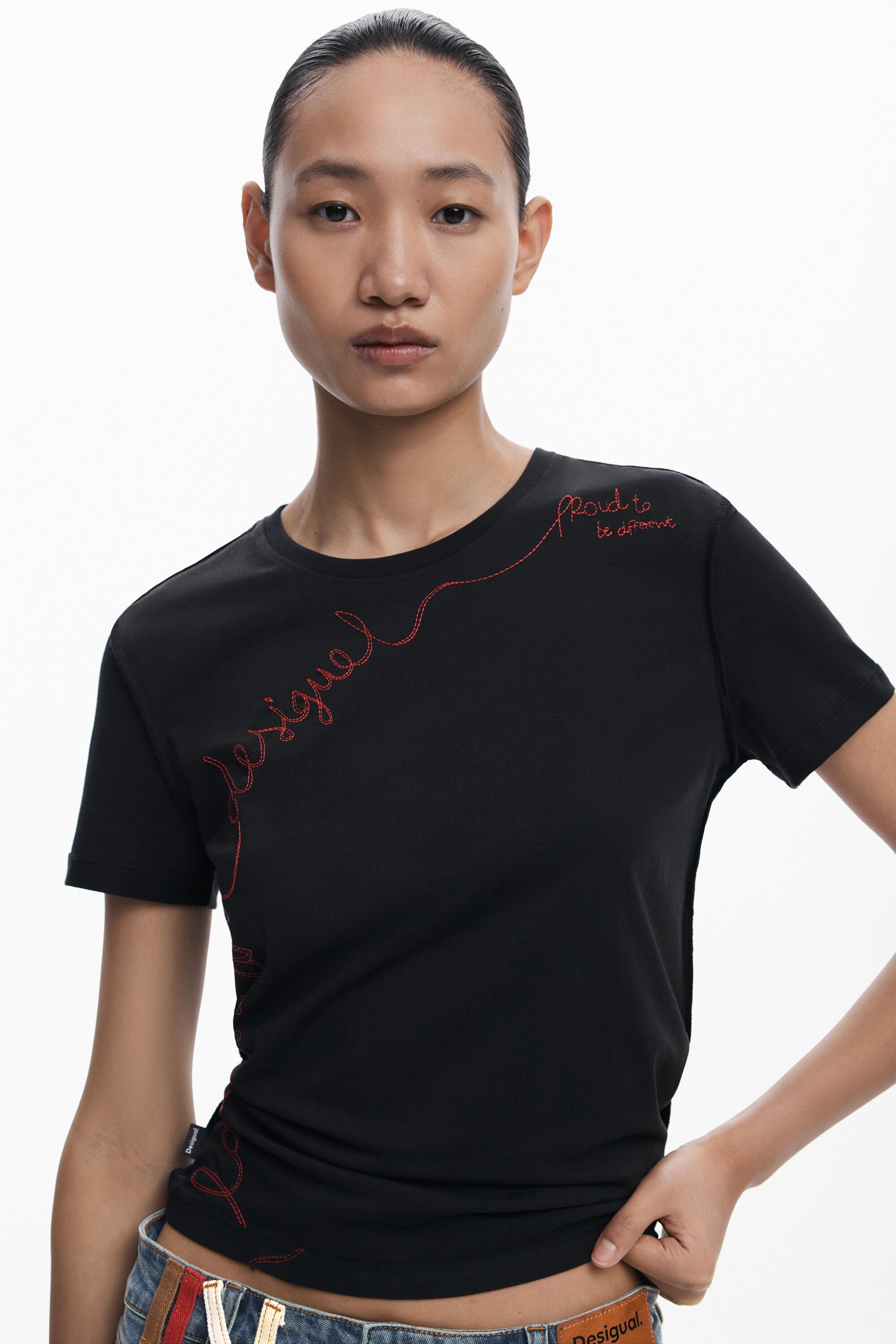 Desigual Embossed Print T'Shirt - Black