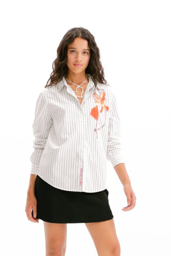 Desigual Stripe Flower Detail Shirt - Blanco