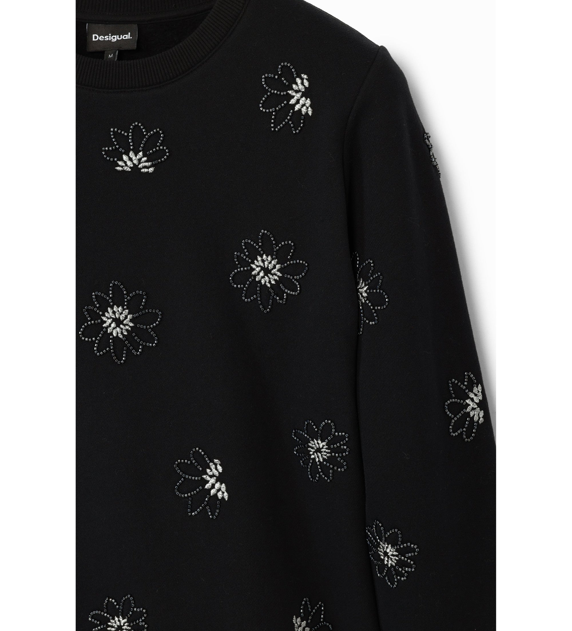 Desigual Beaded Embossed Flower Detail Sweater - Black